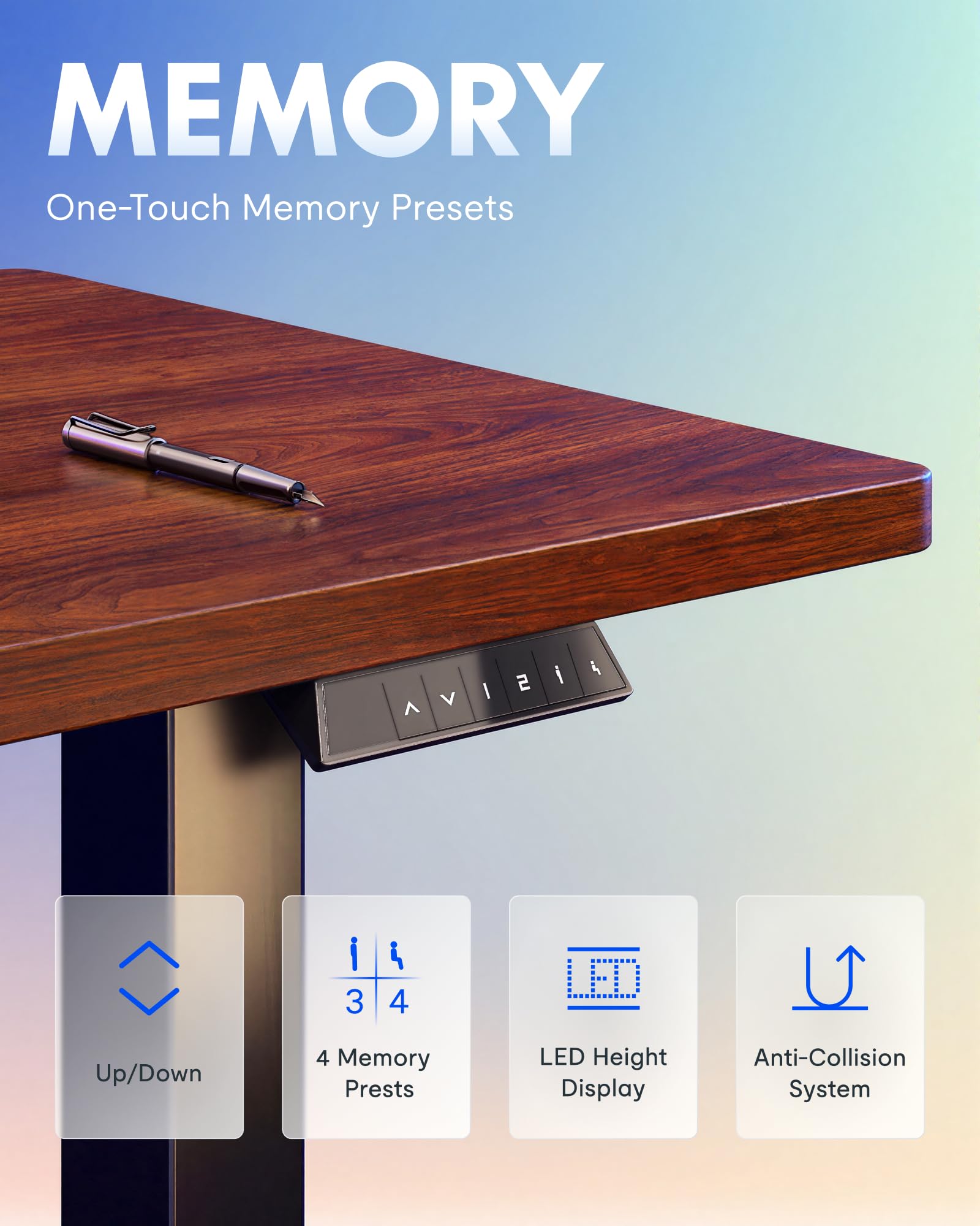 FLEXISPOT EN1 One-Piece Standing Desk, Electric Adjustable with 4 Memory Presets, 176 LBS Capacity, Stable & Quiet, Seamless Desktop for Home Office & Dual Monitors, 48"x30" Mahogany view 9