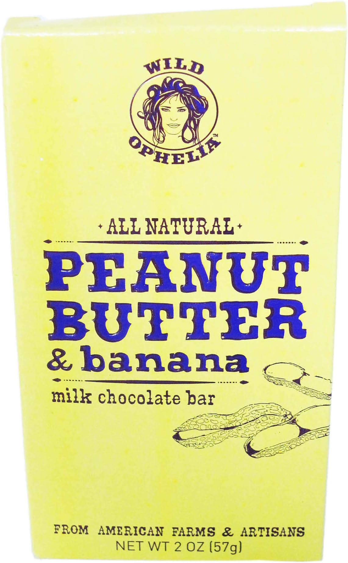 Wild Ophelia All Natural Bar, Peanut Butter and Banana Milk Chocolate, 2.0 Ounce