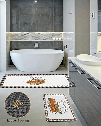 Miniatura 2 de Kitchen Rugs Thanksgiving Farmhouse Pumpkin Truck It's Fall Y'all Kitchen Runner Rugs Set of 2 Non Skid Bath Mats Set Absorbent Carpet Diatomaceous
