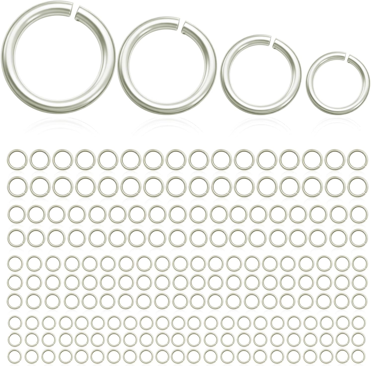 300PCs Silver Jump Rings for Jewelry Making, 4mm 5mm 6mm 7mm, Earring Bracelet Necklace Finding & Supplies (Sterling Silver Plated)