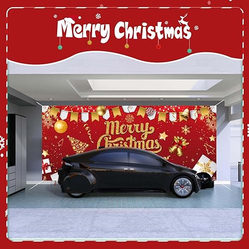 Miniatura 7 de Pancarta navideña de 7 x 16 pies, decoración de puerta de garaje doble, pancarta colgante grande de fondo de Navidad para exteriores, interiores,