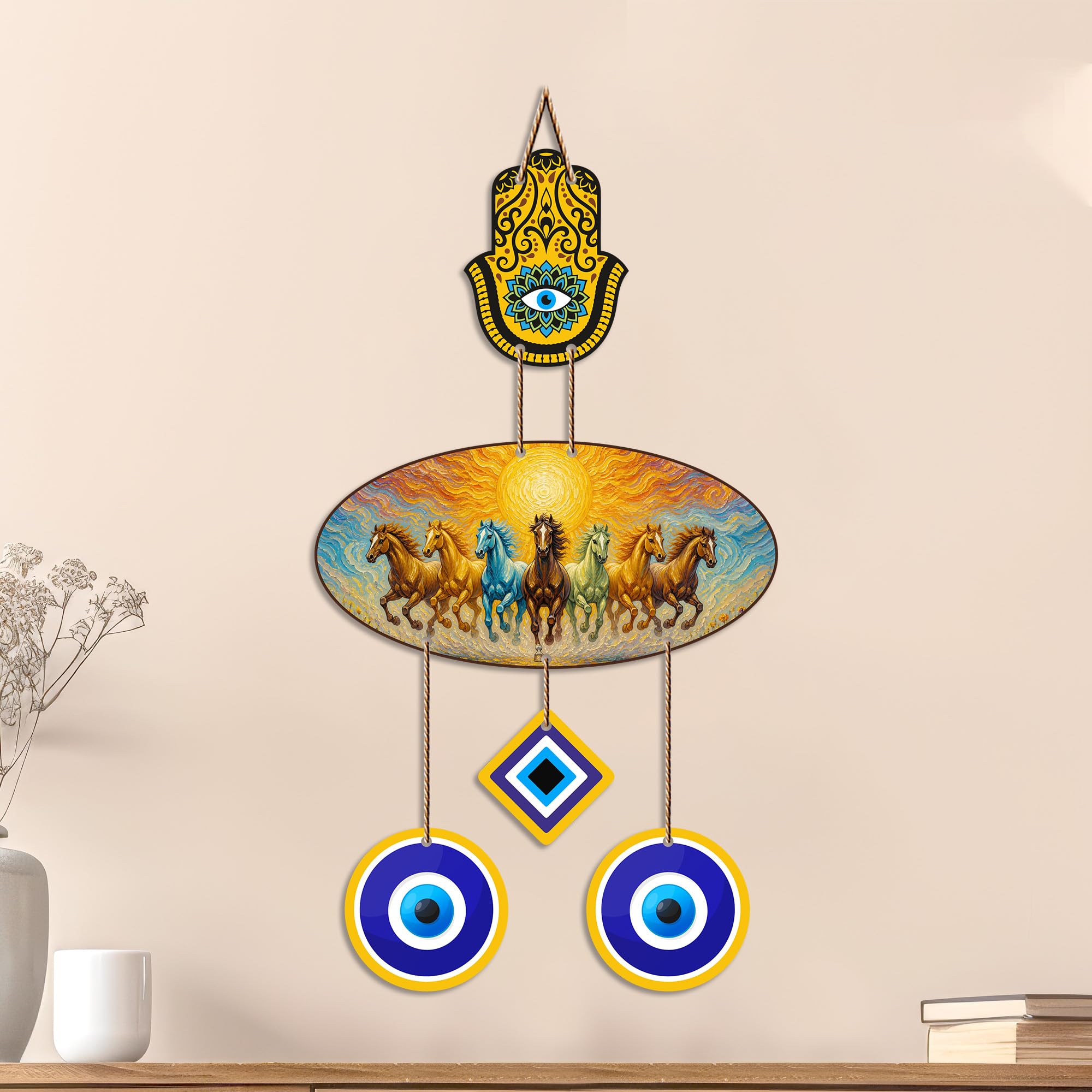 Artvibes Premium Seven Running Horses Evil Eye Wall Decor for Home Entrance | Lucky Vastu Wall Hanging for Success Prosperity Wealth and Positive Energy | Living Room | Office | Gift Item (WH_85133N)-image-12