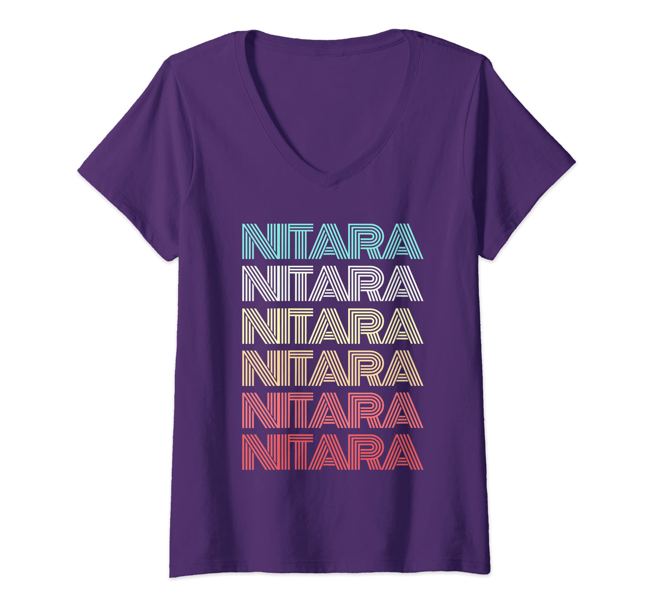 Womens First Name NITARA Indian Girl Retro Personalized 80's Groovy V-Neck T-Shirt
