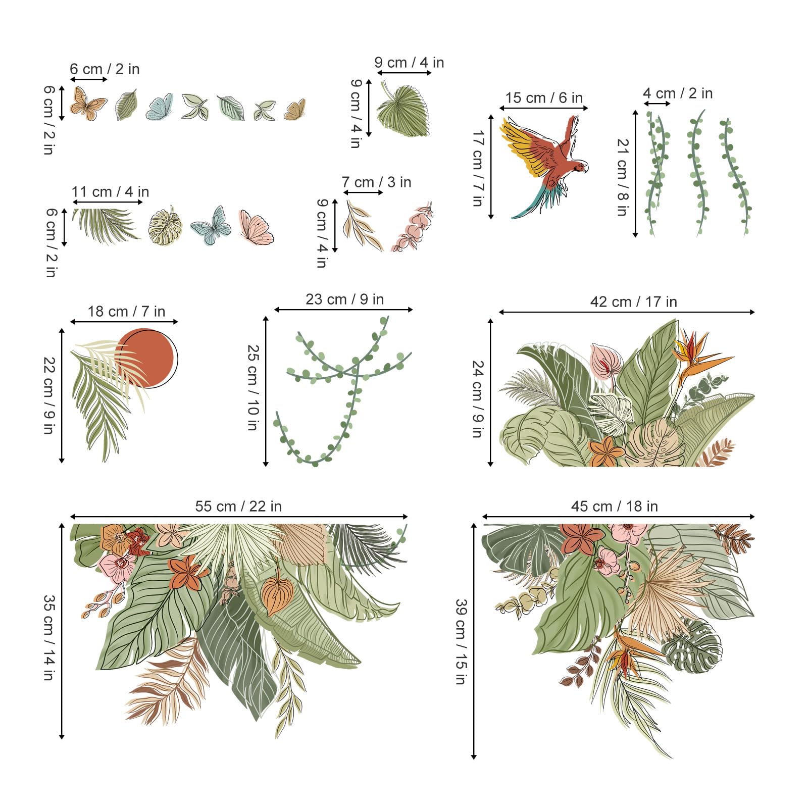 decalmile Boho Tropical Leaves Wall Decals Bohemian Floral Hanging Vine Plants Wall Stickers Living Room Bedroom TV Background Wall Decor - Image 4
