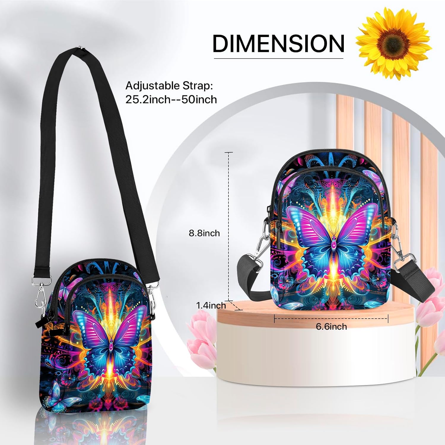 Butterfly Crossbody Purse for Women Casual Cell Phone Bag Waterproof Shoulder Bags Travel - Image 3