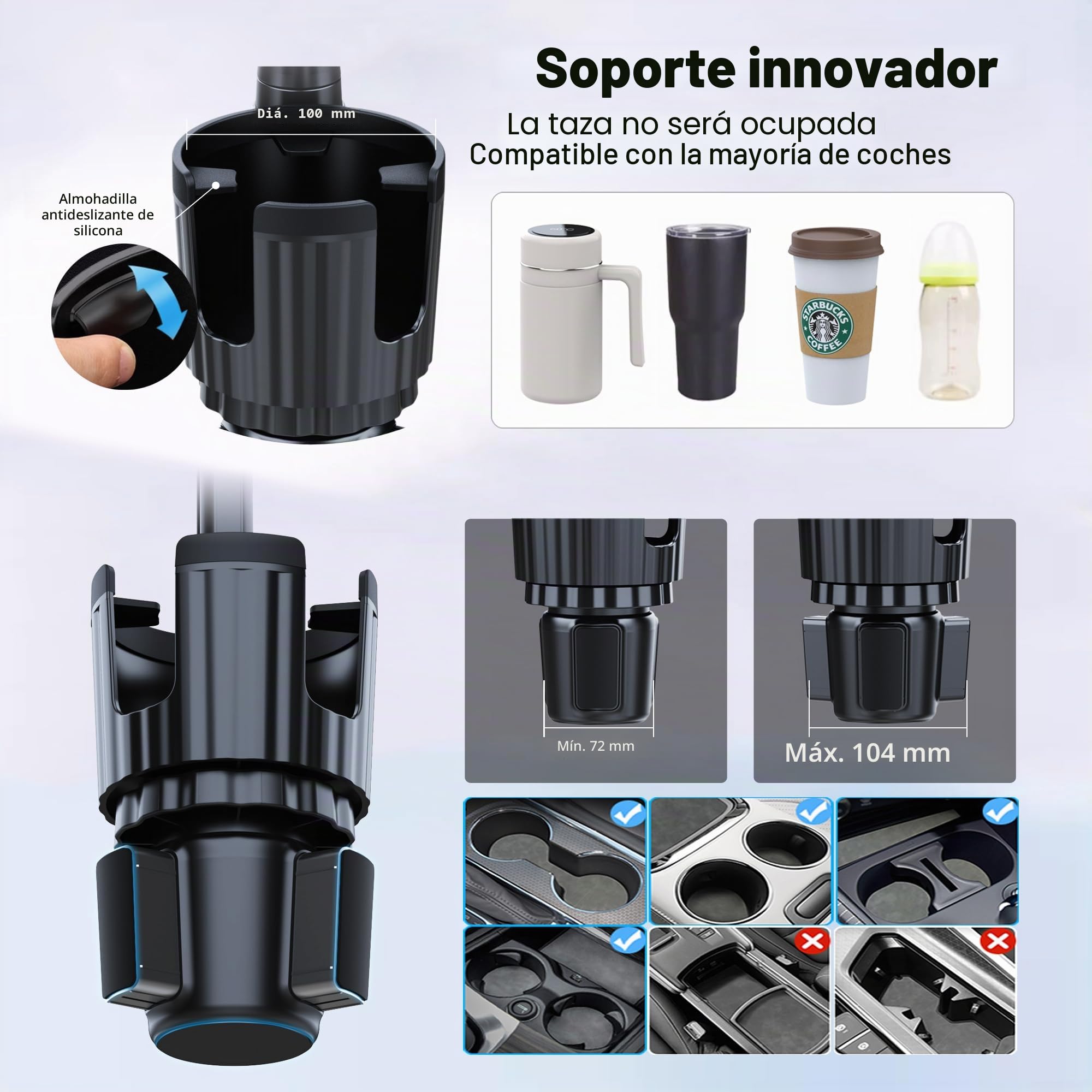 Soporte para Tableta Portavasos Coche, Soporte iPad Portavasos de Coche con Brazo Ajustable para Tabletas iPhone de 3 a 13 Pulgadas, iPad Pro Air Mini, Fire, iPhone 15, Galaxy S24 Z Fold 5