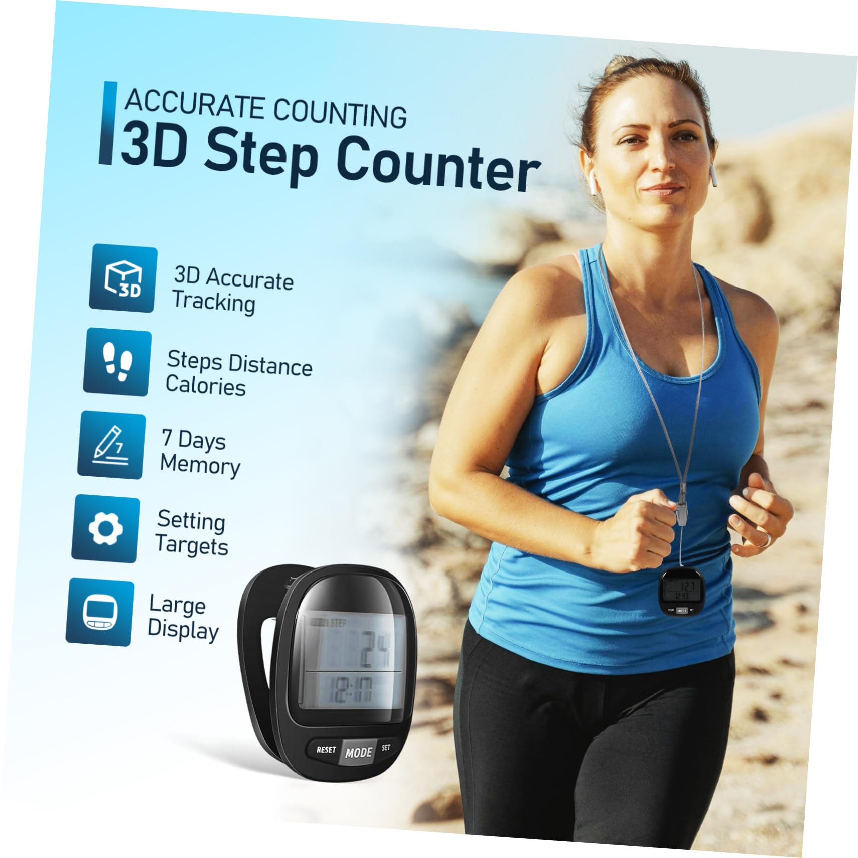 TOYANDONA Schrittzähler Clip Pedometer für Outdoor Aktivitäten Tragbarer Akkurater Schrittzähler mit Speicher und Benutzerfreundlich für Fitness und Gesundheit