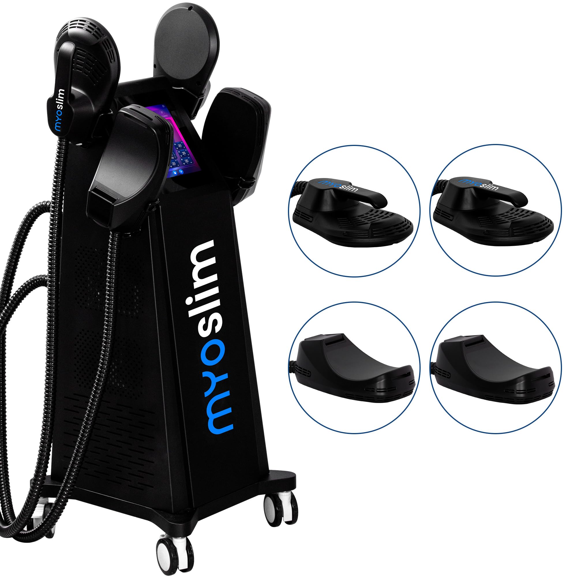 Dispositivo de electroestimulación muscular (EMS) para moldear el cuerpo, esculpir el abdomen, las caderas y los brazos, reafirmar la piel, apto para uso doméstico o profesional, 4 asas, color negro