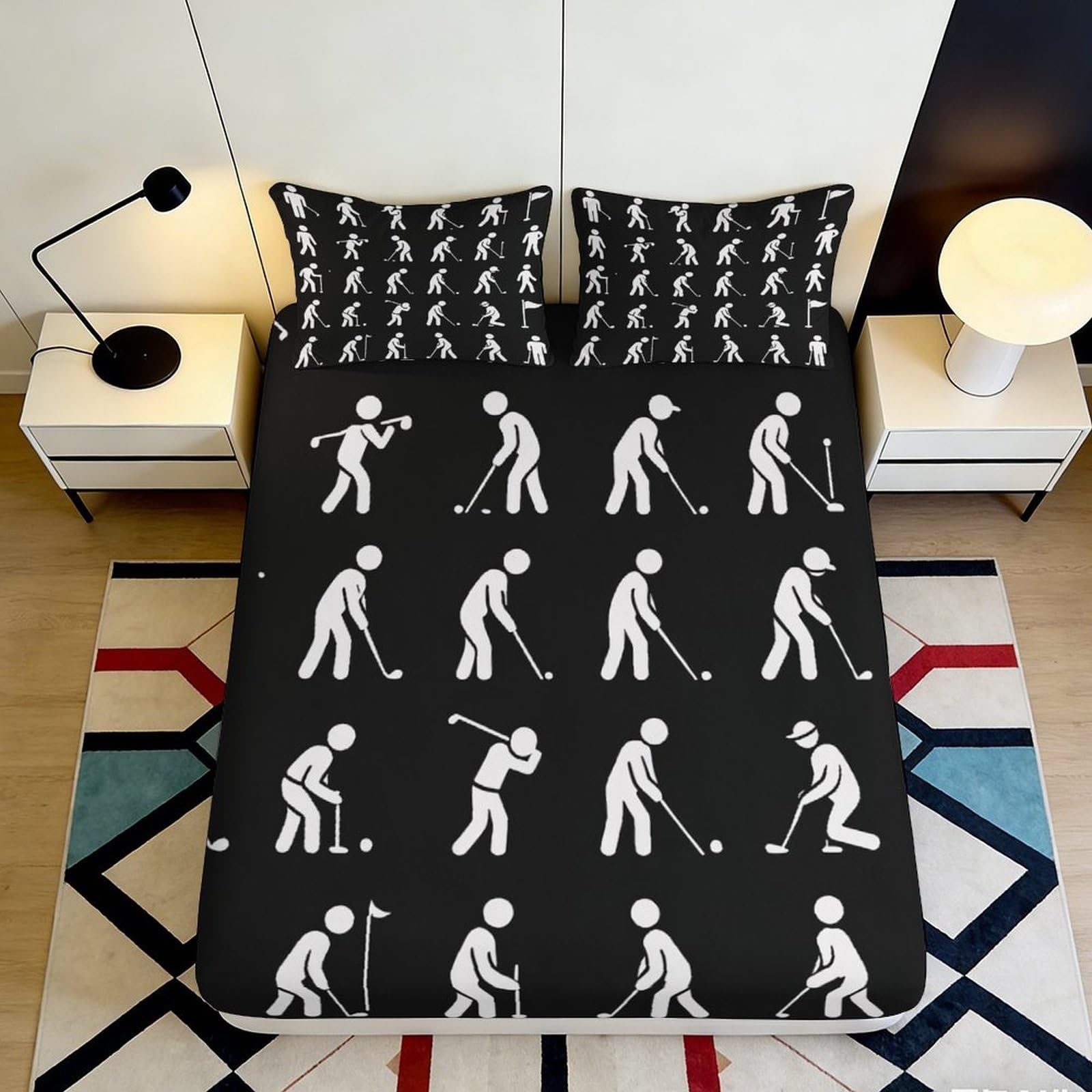 Jqzkxnhpbr Style-10 3D Printed Golf Player Fitted Sheet Microfiber Black White Sports Silhouette Mattress Cover For Bedroom Guest Room Dorm 90X200x25cm