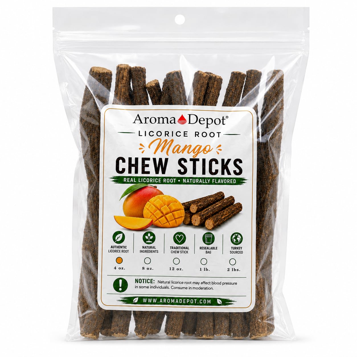Aroma Depot Licorice Root Chew Sticks, Mango, 4 oz. 6.5–7 Inch