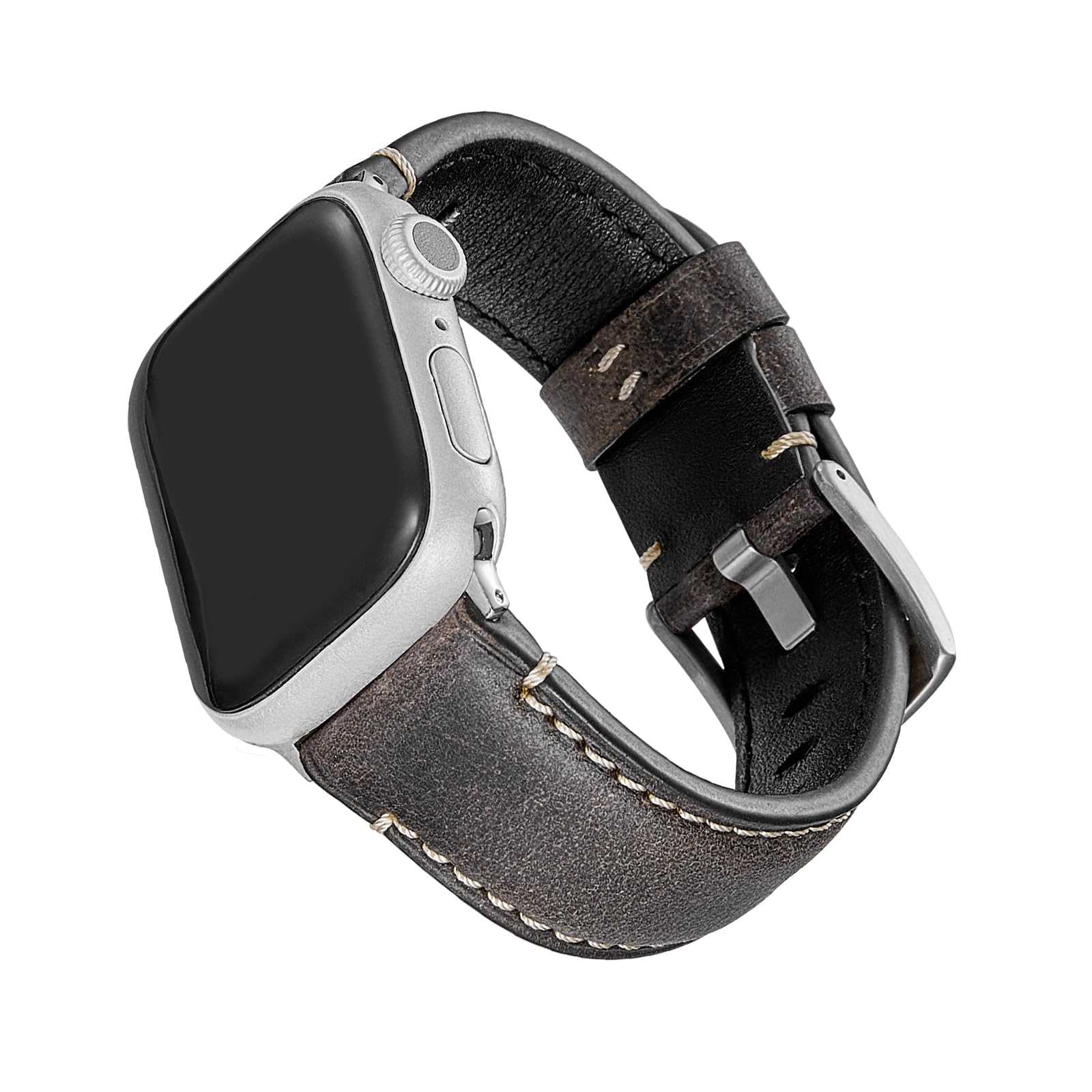 Bracelet de montre en cuir véritable compatible avec Apple Watch, bracelet de rechange en cuir Crazy Horse pour iWatch Series 8 7 6 SE 5 4 3 2 1 (montre non incluse)