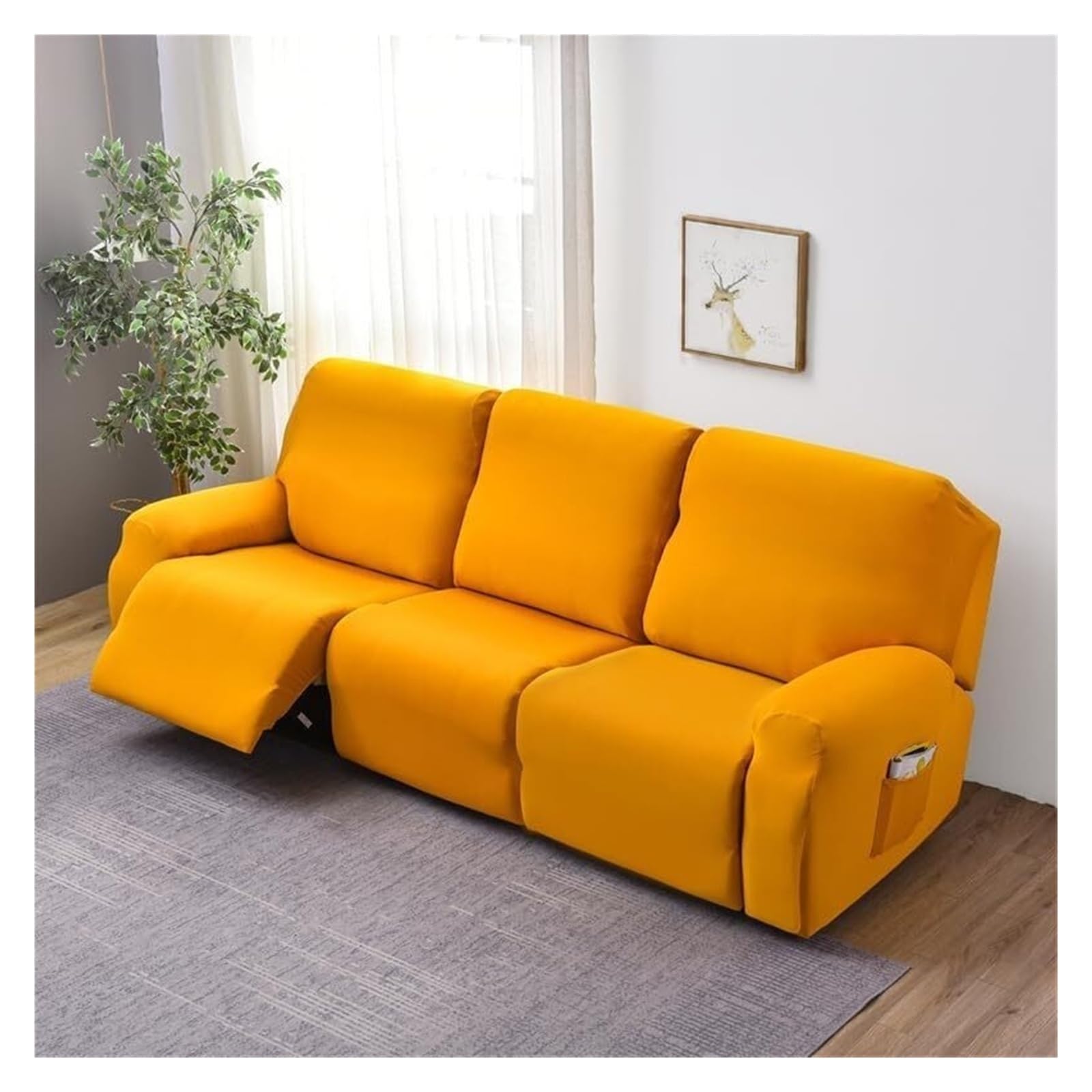 Relax Armchair Cover, 3 Seater, Solid Color Elasticity for Relax Armchair Recliner Cover with Side Pockets, 8 Pieces Removable and Washable Protective Covers(E,3 Seat Cover(8 Pieces))
