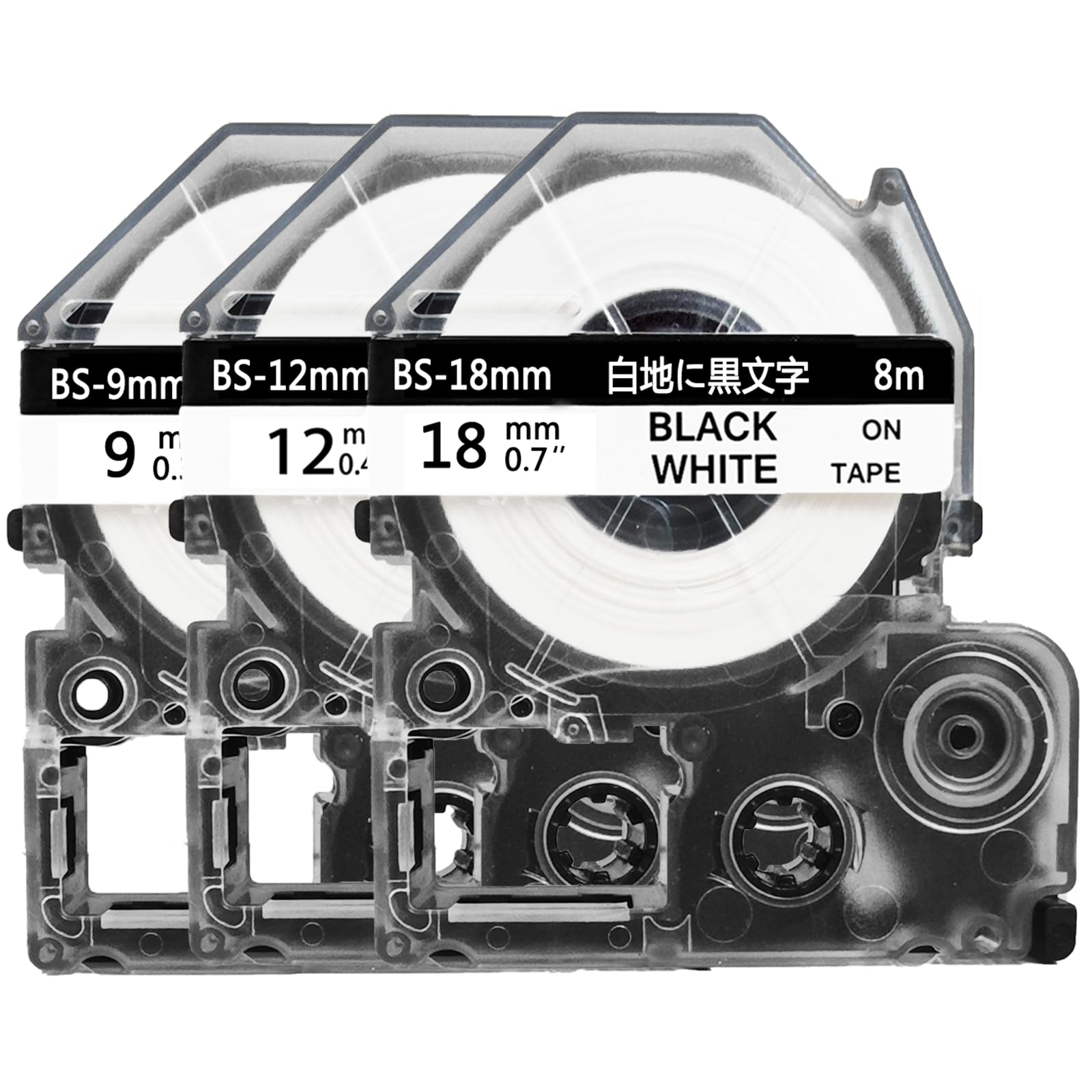 Lopisfa Compatible King Jim Tepra Pro Label Tape Cartridges, Black on White, 0.4 inch (9 mm), 0.5 inch (12 mm), 0.7 inch (18 mm), Set of 3 : Office Products