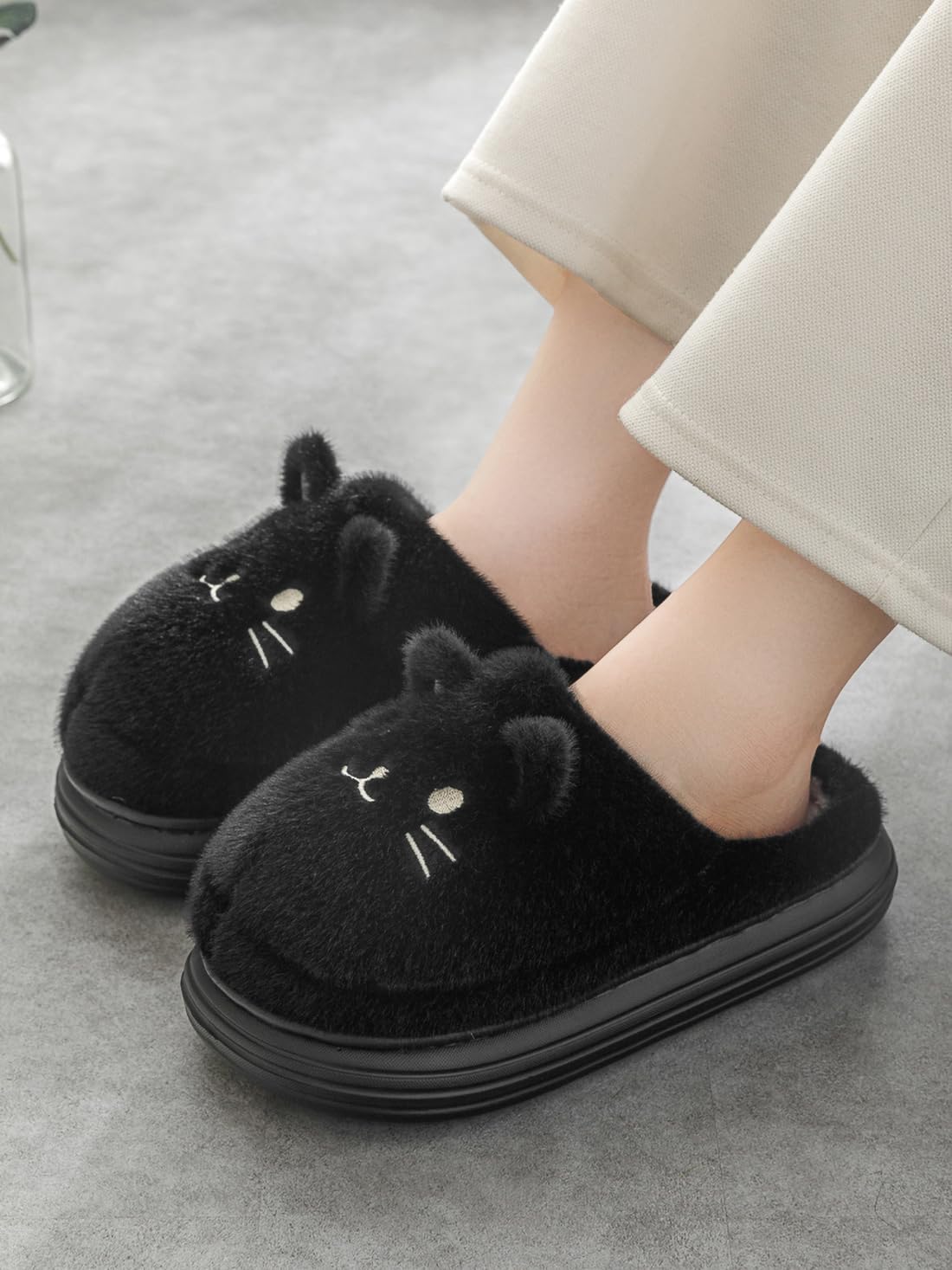 Cute Fuzzy Cat Slippers Cozy House Slippers Non-Slip Slippers for Women Men Indoor & Outdoor Shoes - Image 2