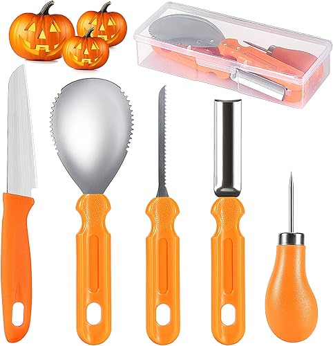 kuaima Juego de herramientas para tallar calabazas de Halloween, kit de tallado de calabaza, cuchillo profesional de acero inoxidable, herramientas