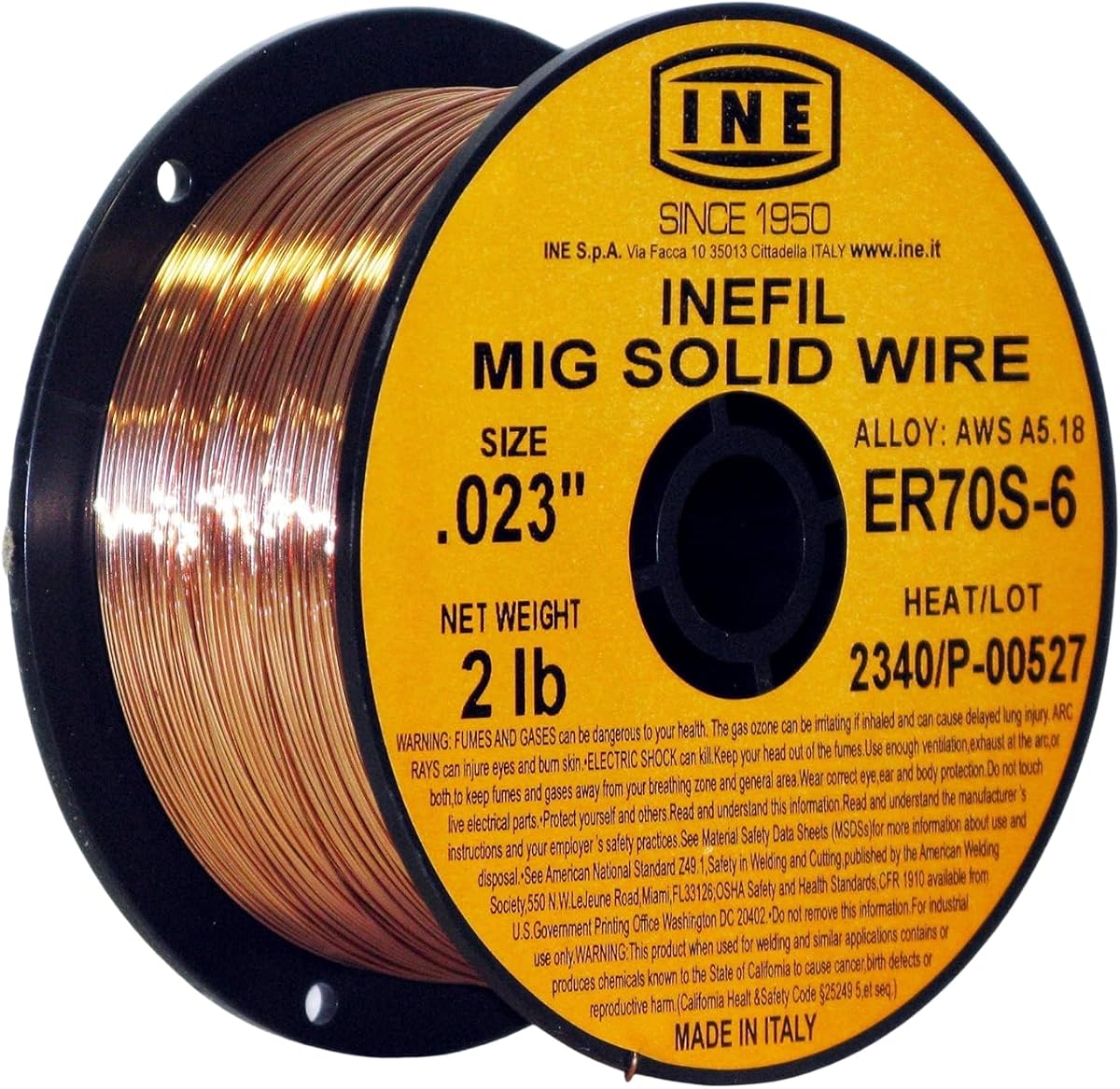 INEFIL ER70S-6 Alambre de soldadura MIG sólido .023" — Carrete de 2 lb | Hecho en Italia | Carrocería de automóvil y acero de calibre delgado — AWS ER70S-6