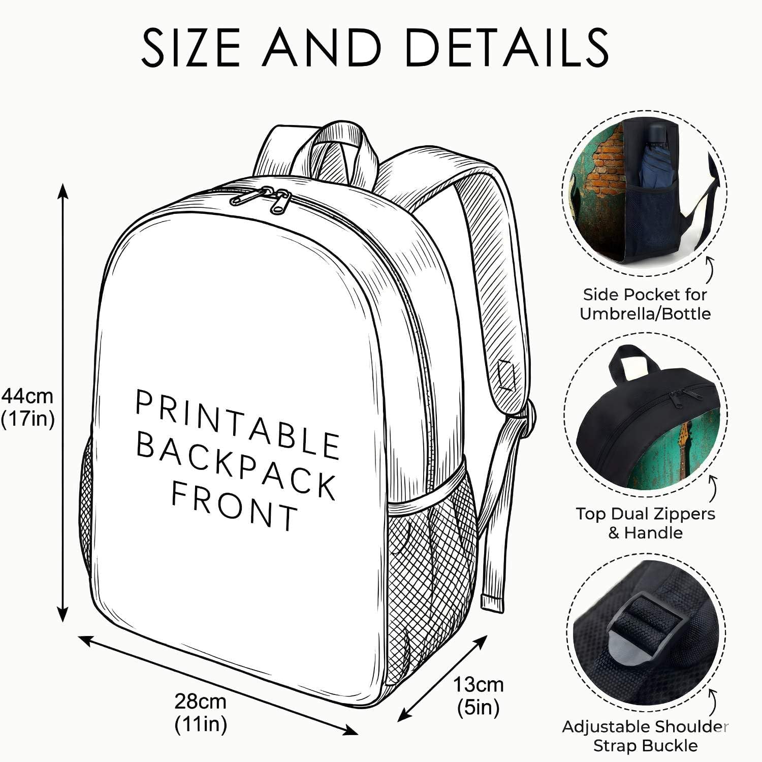 Blue Green Electric Guitar Art 17 Inch Backpack 3 Piece Set Vibrant Illustration Print Functional Travel Luggage (04)