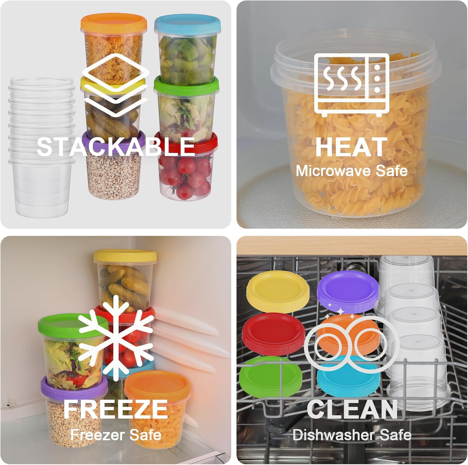 Yomarket 16 oz Plastic Deli Containers with Lids, 24 Pack Stackable Small Freezer Container, Reusable 2 Cup Food Storage Containers with Pen and Brush, Microwave & Dishwasher Safe, BPA Free