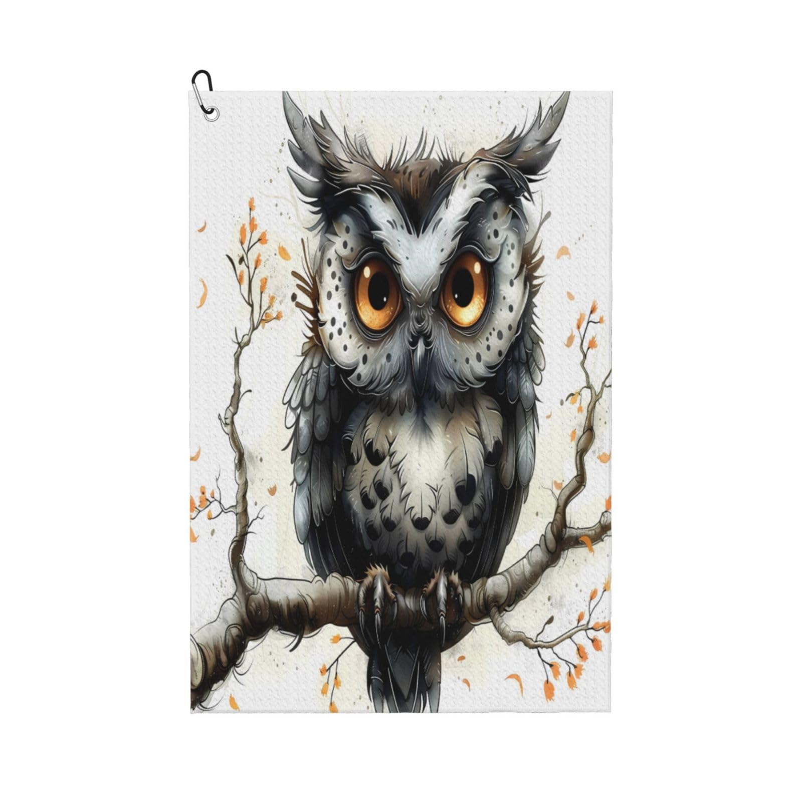 AOOEDM Whimsical Owl On Branch Print Golf Towel with Carabiner Clip Absorbent Microfiber Golf Towel for Cleaning Golf Ball Club Putter Iron for Golf Bag Trolly Belt Loop 16" X 24"