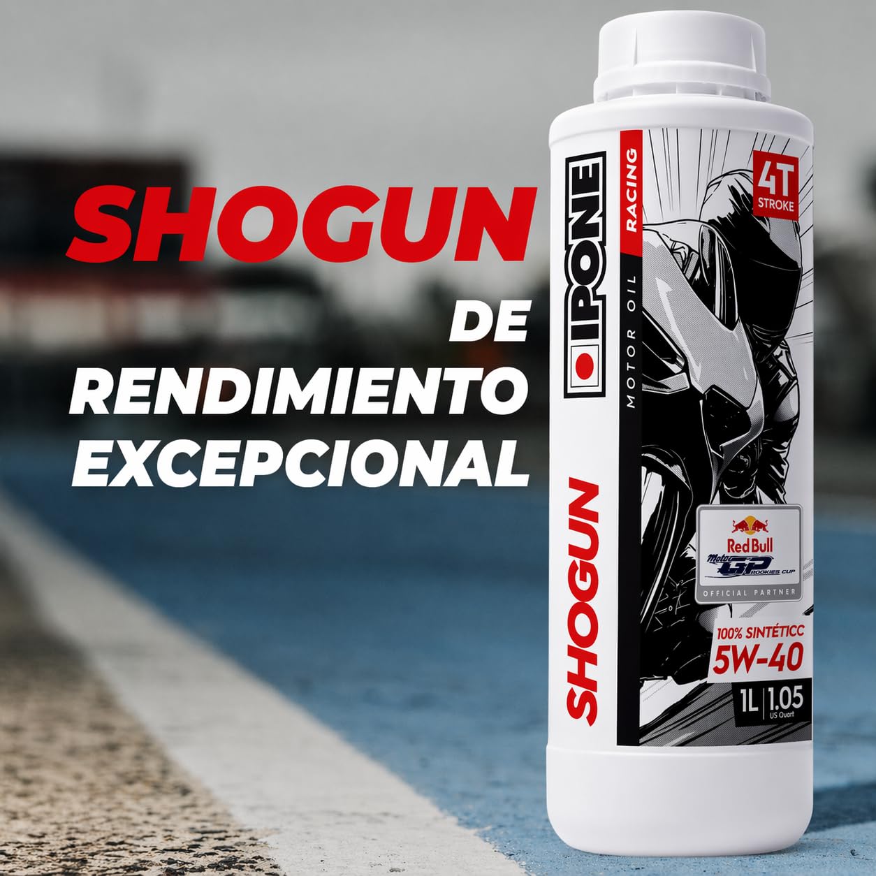 IPONE – Aceite de Motor para Moto 4 Tiempos 5W40 Shogun – Envase de 4 litros – 100% sintético – Gama Racing –Prestaciones excepcionales –Máxima protección del Motor –Probado y Aprobado en competición