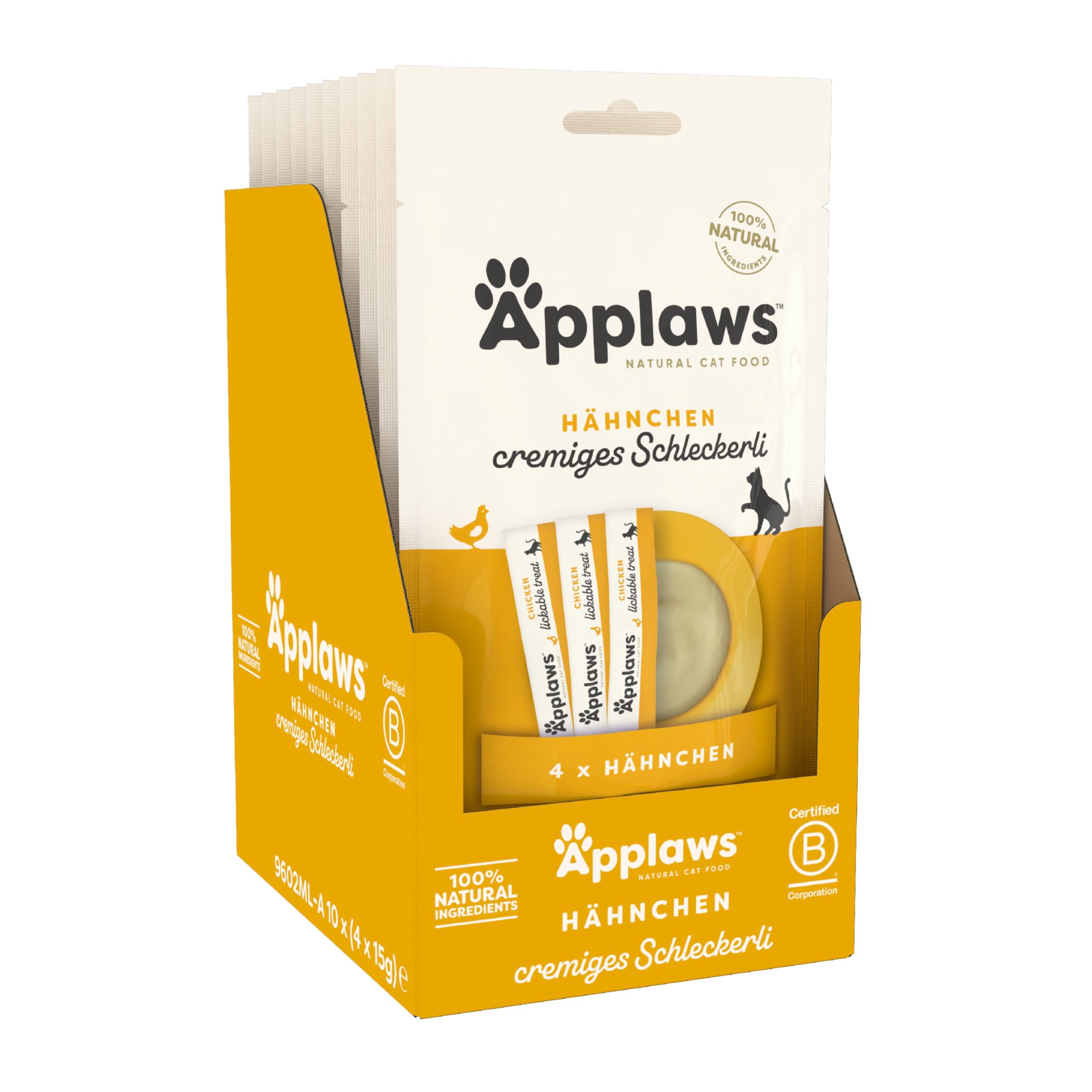 Applaws 100% Natural Puré de Pollo para Gatos, Sin Cereales, Suave y Cremoso - 10 Paquetes (4 x 15g Sobres) - Total 40 Sobres