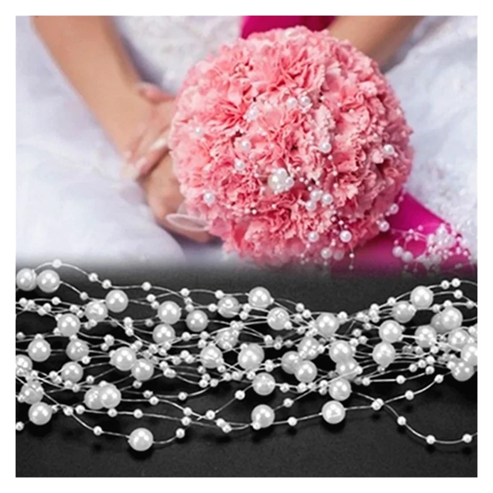 Perlengirlande Dekoration Angelschnur Künstliche Perle Perlen Kette Girlande Blumen Hochzeit Party Dekoration(Pearl White,100 Meter)