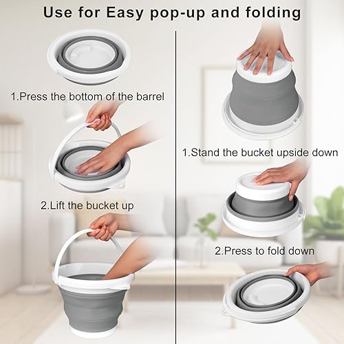 Miniatura 3 de Cubo de fregona plegable y cubo de hielo, cubo de silicona para limpieza del hogar sin juego de escurridor, cubo portátil de suministros de limpieza