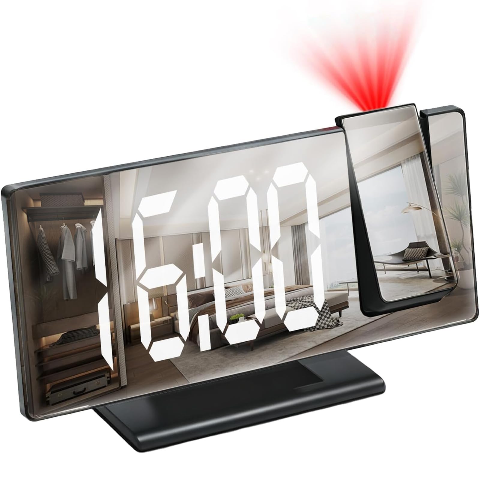 Projection Clock,Alarm Clocks Bedside with 7.8'' Mirror Screen,Digital Clock with 180° Rotatable Projector Mirror,4-Level Brightness,Snooze Function,12/24H Display for Home,Bedroom,Office and Kids