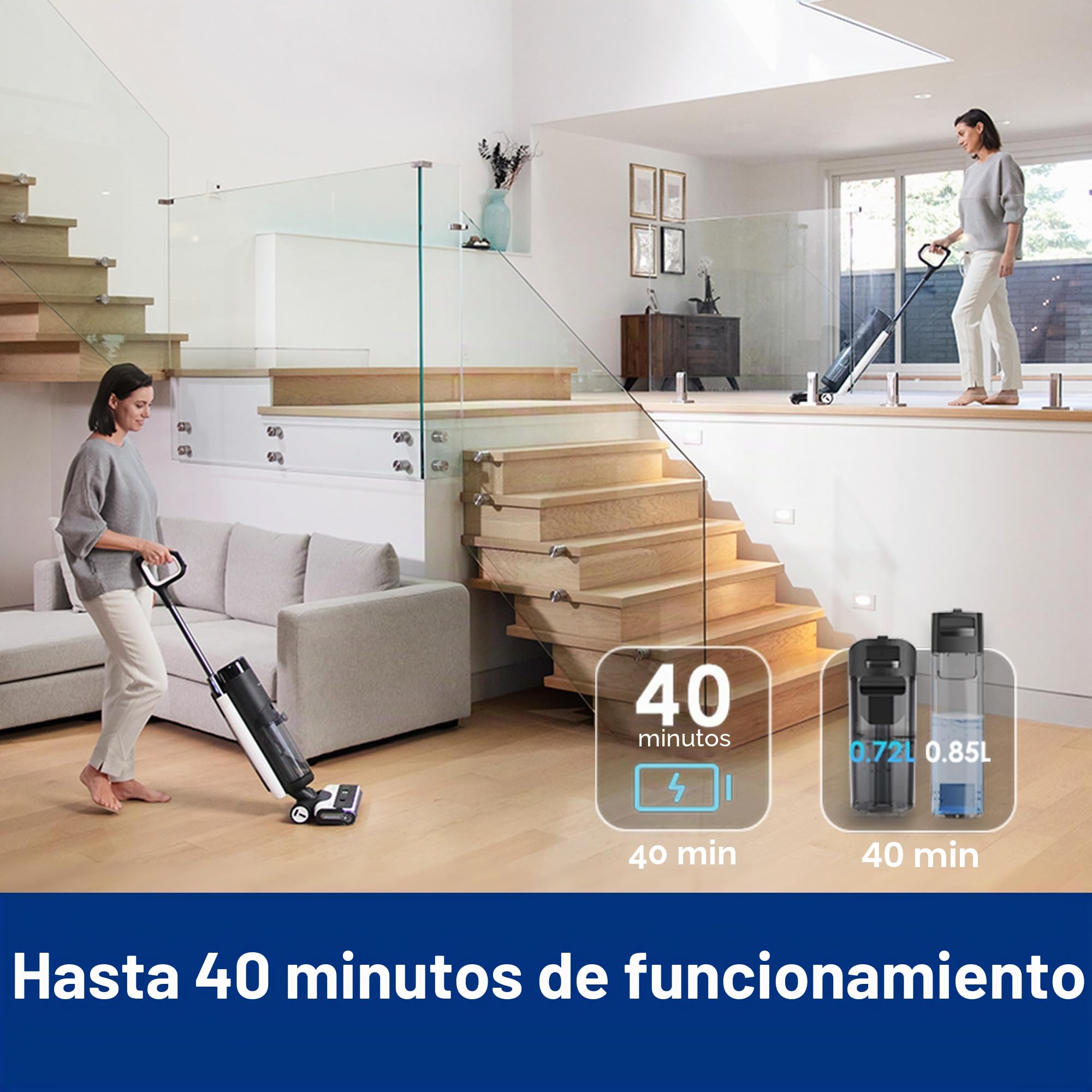 Tineco Floor One S7 Pro - Aspirador en seco y húmedo inalámbrico (40 min, Secado centrífugo, Doble Cara, reconocimiento Inteligente, duración de batería Triple, autolimpieza para Pelo de Animales)