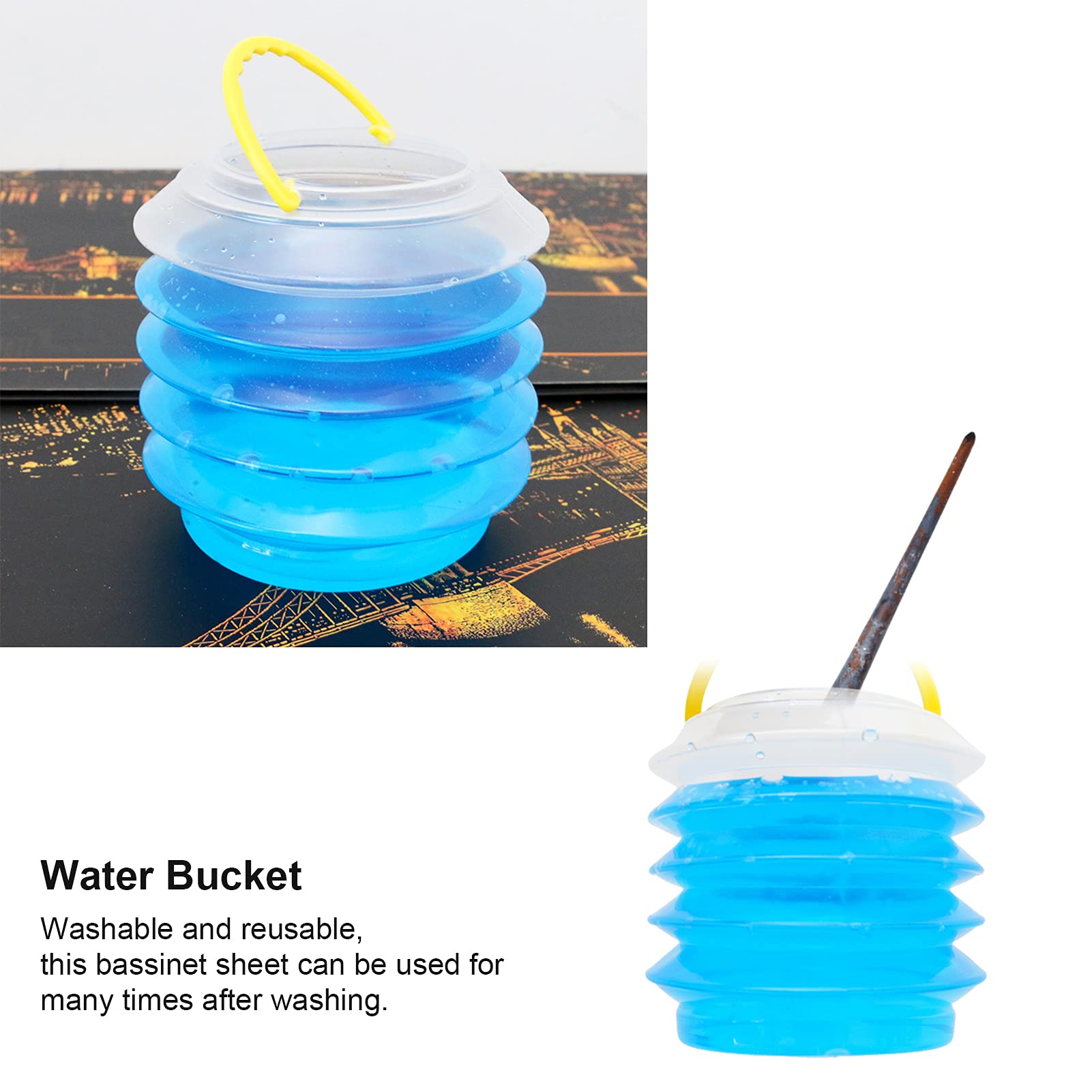 Collapsible Paint Brush Washer, 4Pcs Paint Brush Cleaner Portable Transparent Drawing Wash Brush Water Barrel Mini Foldable Acrylic Oil Watercolor Painting Bucket with 4 Sponge (3.9inch)