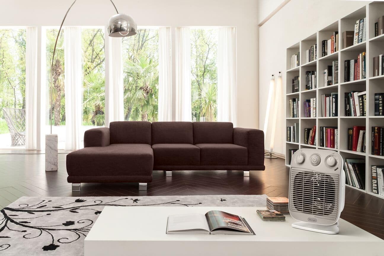De'Longhi HFS50D22 Termoventilatore, TIMER 24H, 3 livelli di potenza, ventilazione estiva, protezione antigoccia, maniglia, dispositivo di sicurezza, luce, protezione antigelo, leggero, Bianco/Beige