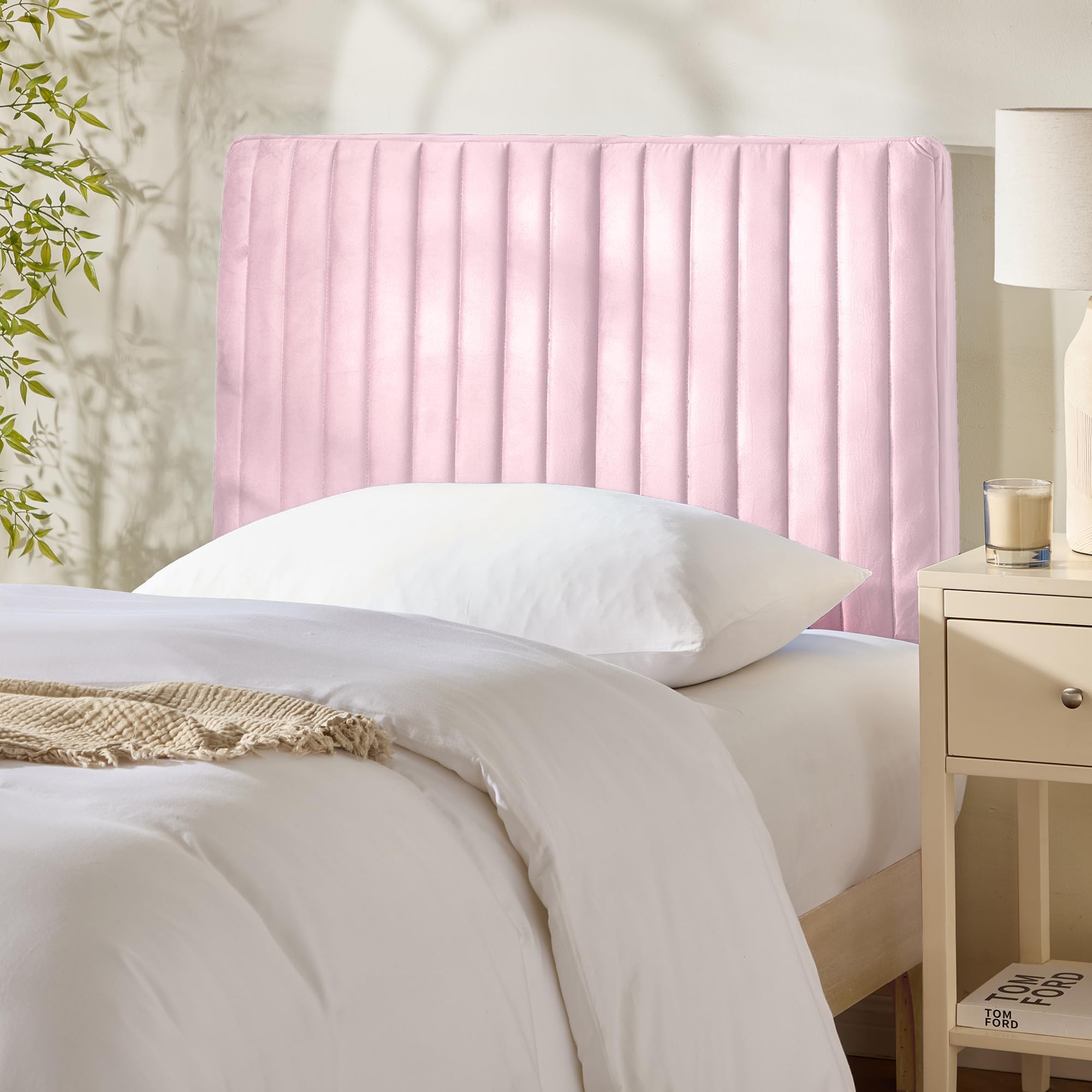 Twin Headboard Only, Floating Wall Mounted Headboard Twin Size, Easy Assemble Upholstered Peel and Stick Headboards, 3D Soundproof Bed Wall Panels, Velvet Stick on Headboards, Pink
