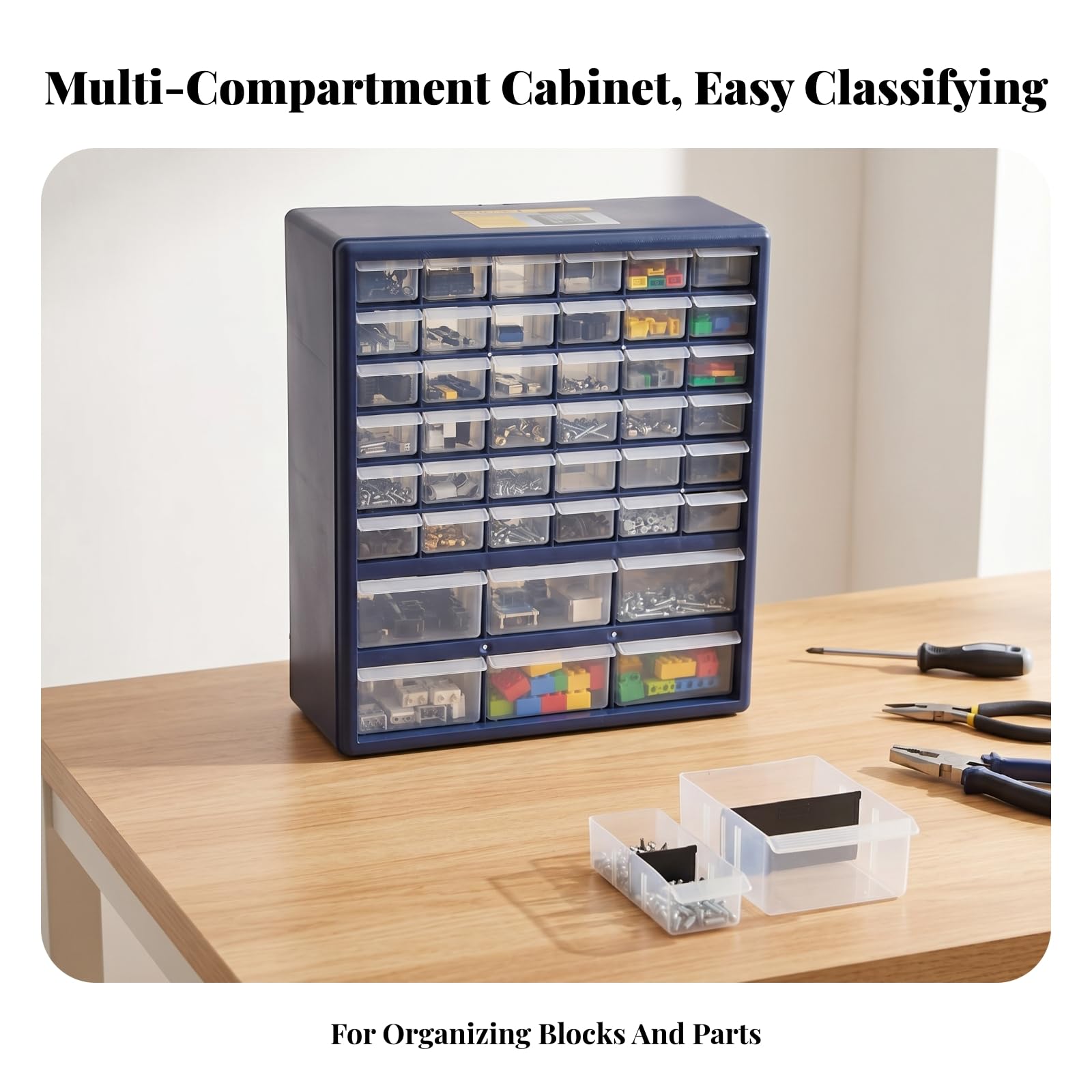 Cassettiera da Scrivania Armadietto con Cassetti Cassettiera di Plastica Multiscomparto Salvaspazio, Blu, Organizzatore Da Scrivania Con Cassetti, 48 Scomparti