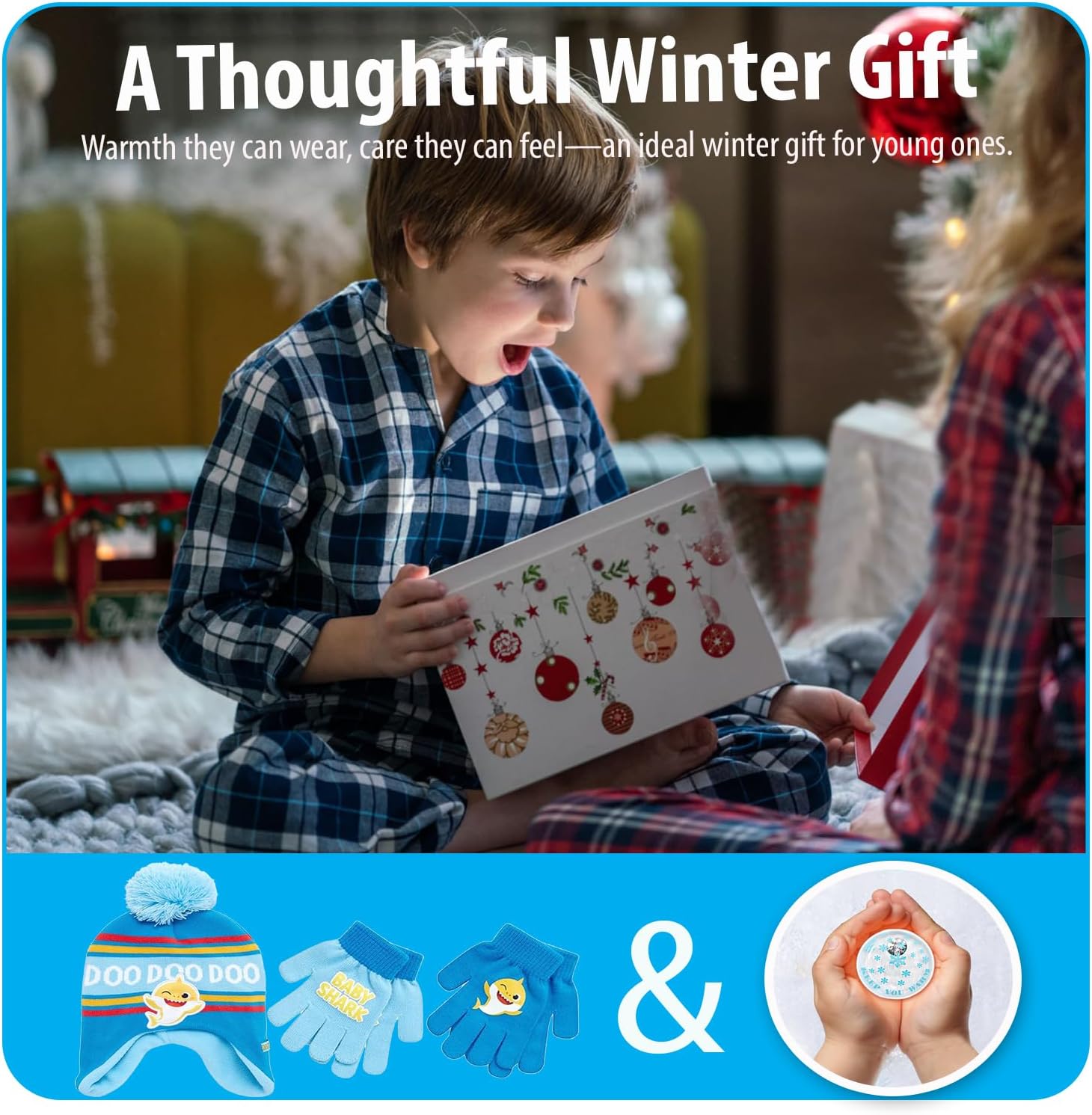 Nickelodeon Boy's Baby Shark Winter Hat and 2 Pairs of Mittens Set (Toddler/Little Boys), Size Age 2-7, Blue Glove with Handwarmers - Image 7