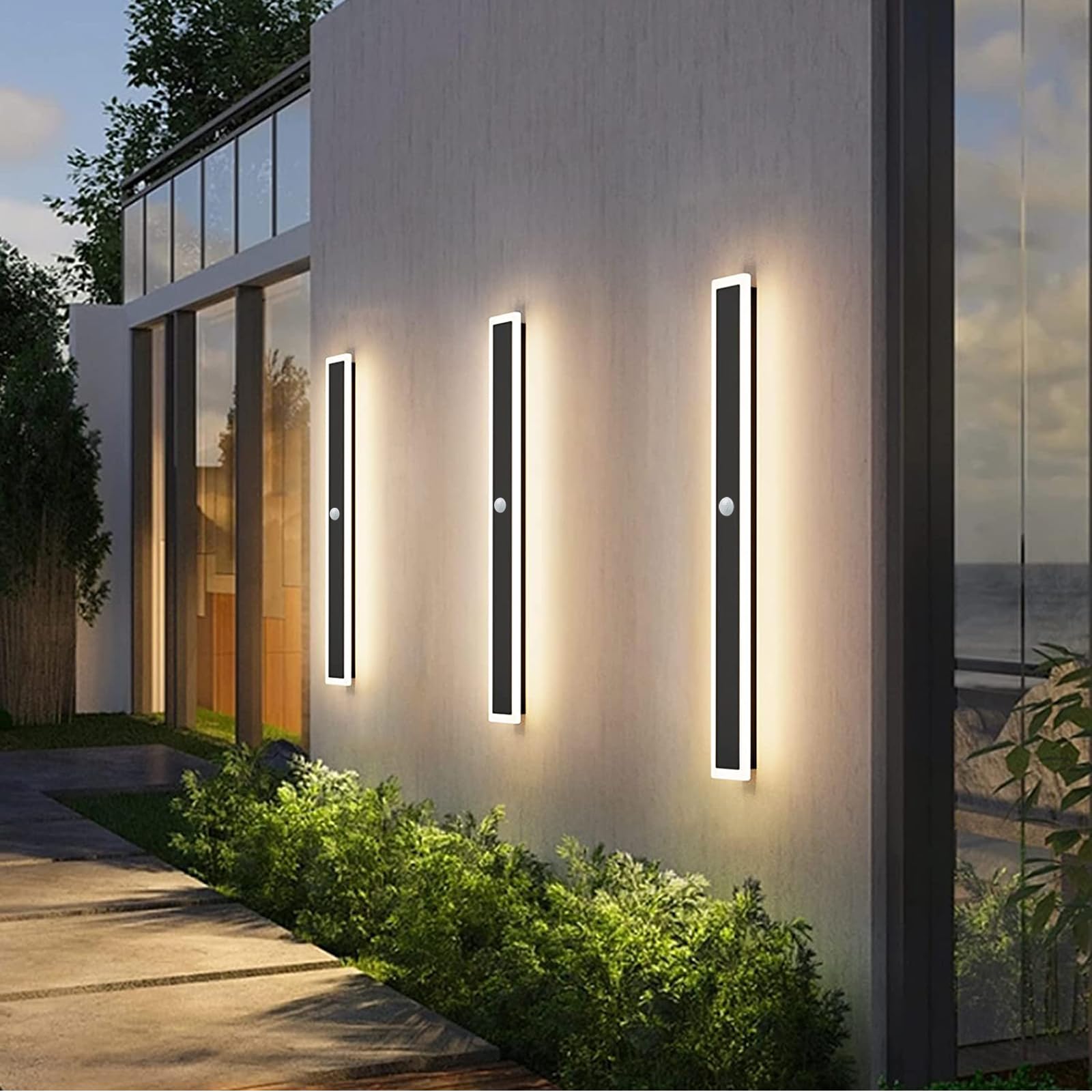 Exterior Aplique Pared con Sensor de Movimiento LED Lámpara de Pared Impermeable IP65 Patio Iluminación Aluminio Blanco Natural 4500K Largo Luz Pared para Jardín Puerta Delantera (120cm)