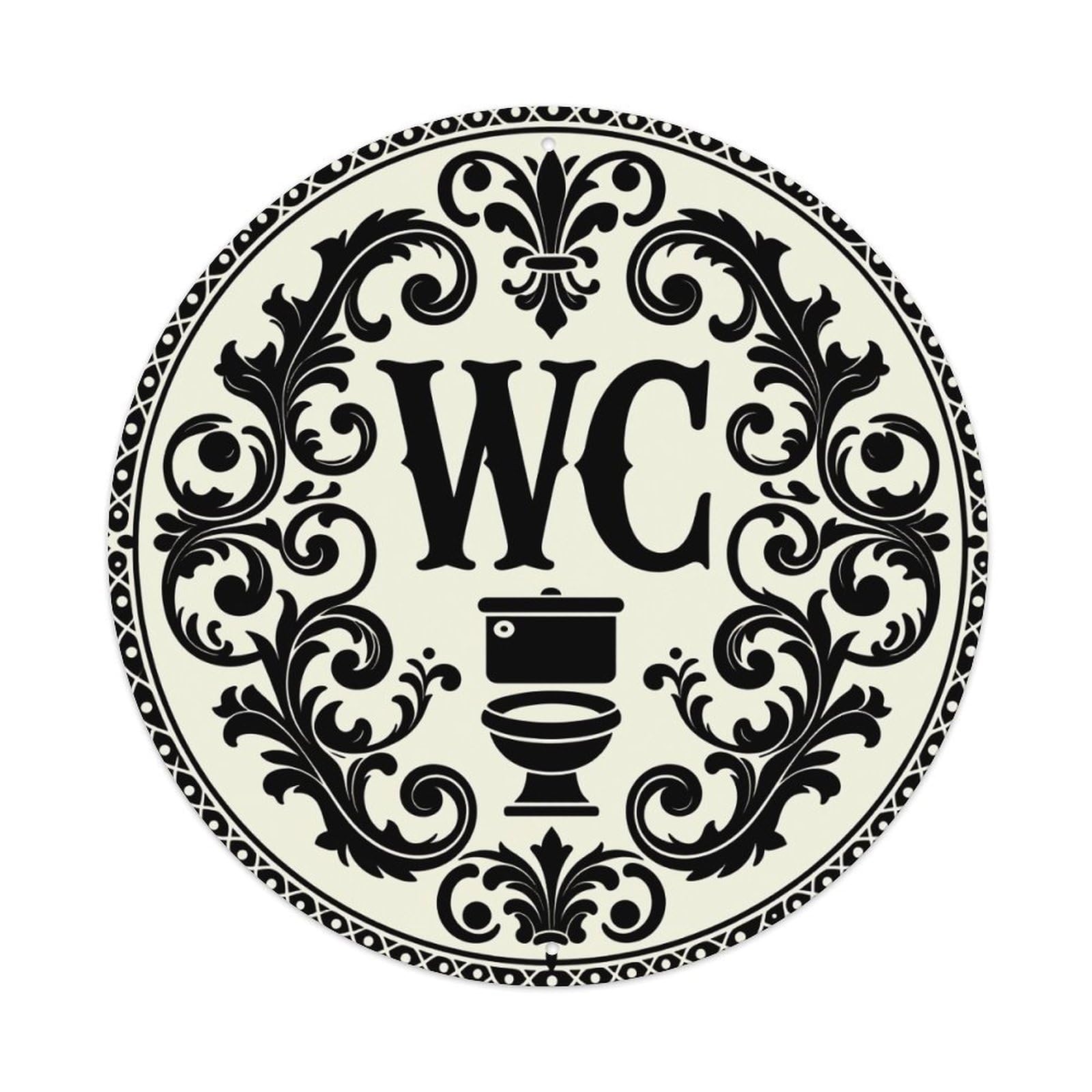 Ornate Circular WC Sign Pattern Round Tin Sign Vintage Style Metal Sign Home Bar Garden Wall Plaque Decor Metal Poster 8x8 Inch