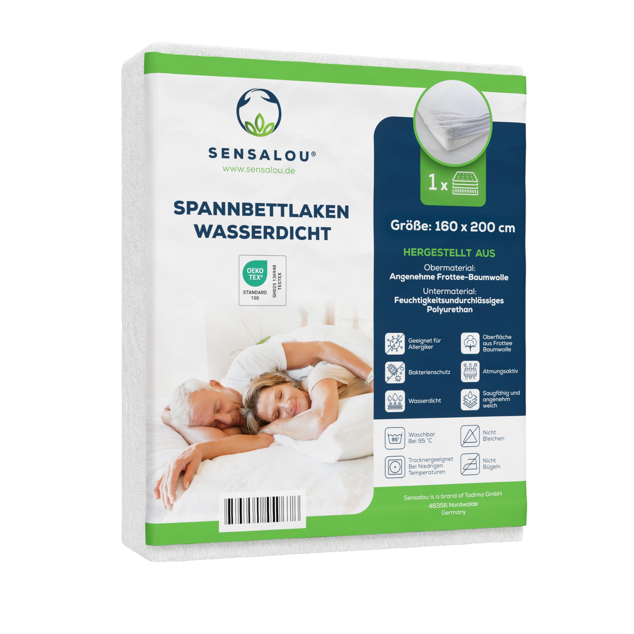 Sensalou Waterproof Fitted Sheet 160x200 cm, Breathable Mattress Protector With Soft Cotton Top, Leakproof, Quiet & Reusable