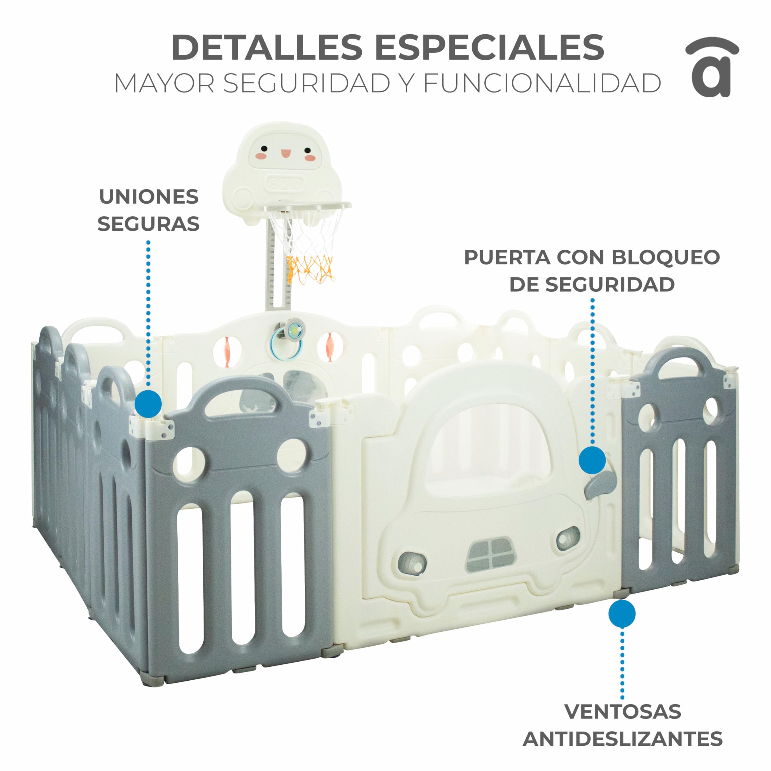 Asalvo Parque Bebé XL 160x120 cm con Canasta y Aros | Corralito Bebé Modular con 12 Paneles y Ventosas Antideslizantes | Parque Infantil Interior Exterior Montessori