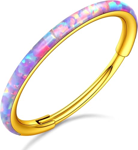 BodyBonita Frente Morado Ópalo Piercing Nariz - 20G Acero Quirúrgico 316L Aros N