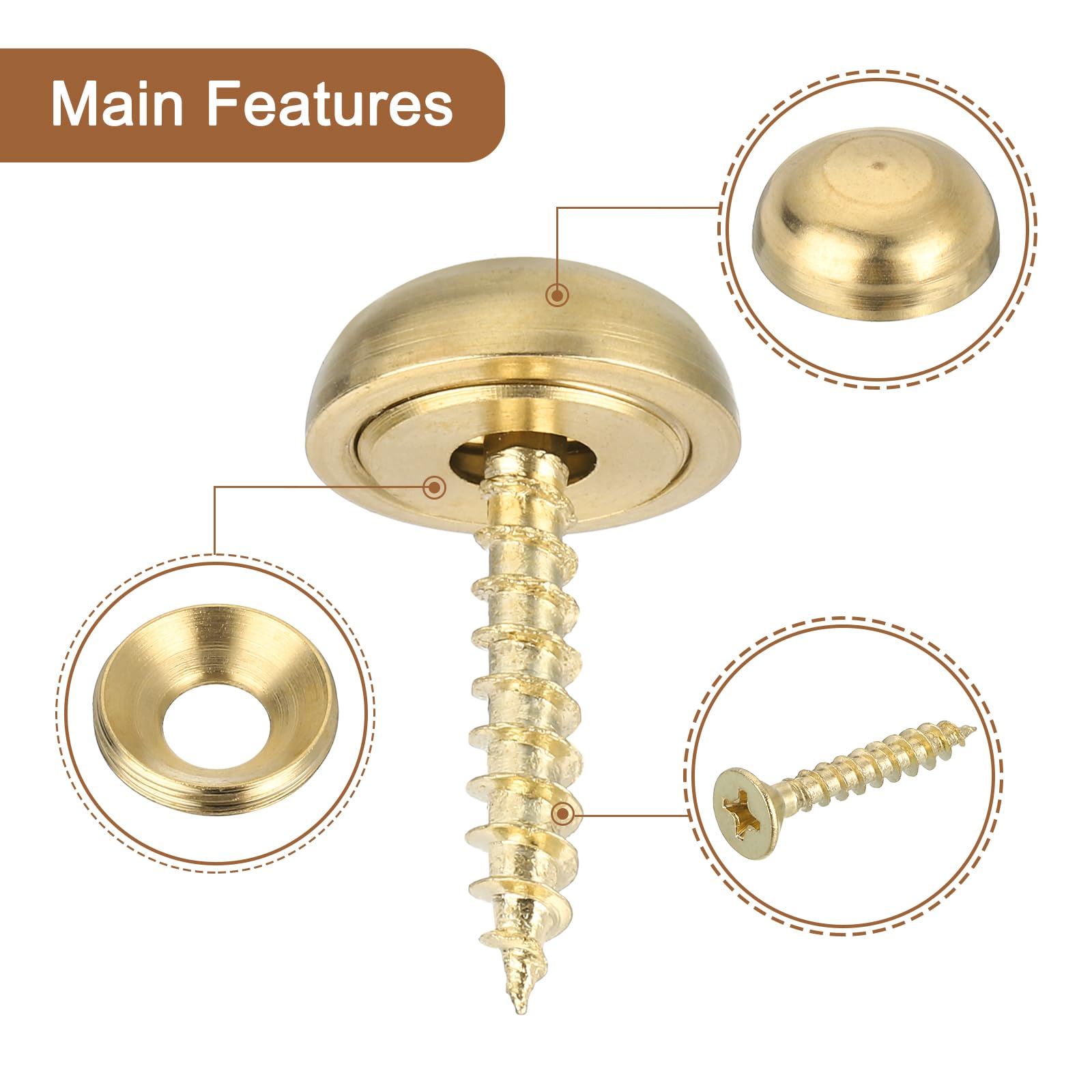 32 Stuks Messing Decoratieve Schroeven – Met Afdekkap & Ring, Zelftappend, 25 Mm, Voor Spiegel, Schilderij & Meubelmontage (Geborsteld Goud)