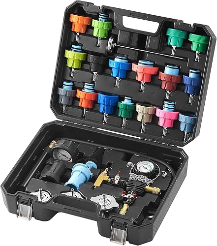 Miniatura 1 de VEVOR 28 pcs Universal Radiator Pressure Tester Kit, Coolant Pressure Tester Kit with Manual Pump and Color-Coded Test Caps, Coolant Vacuum Refill