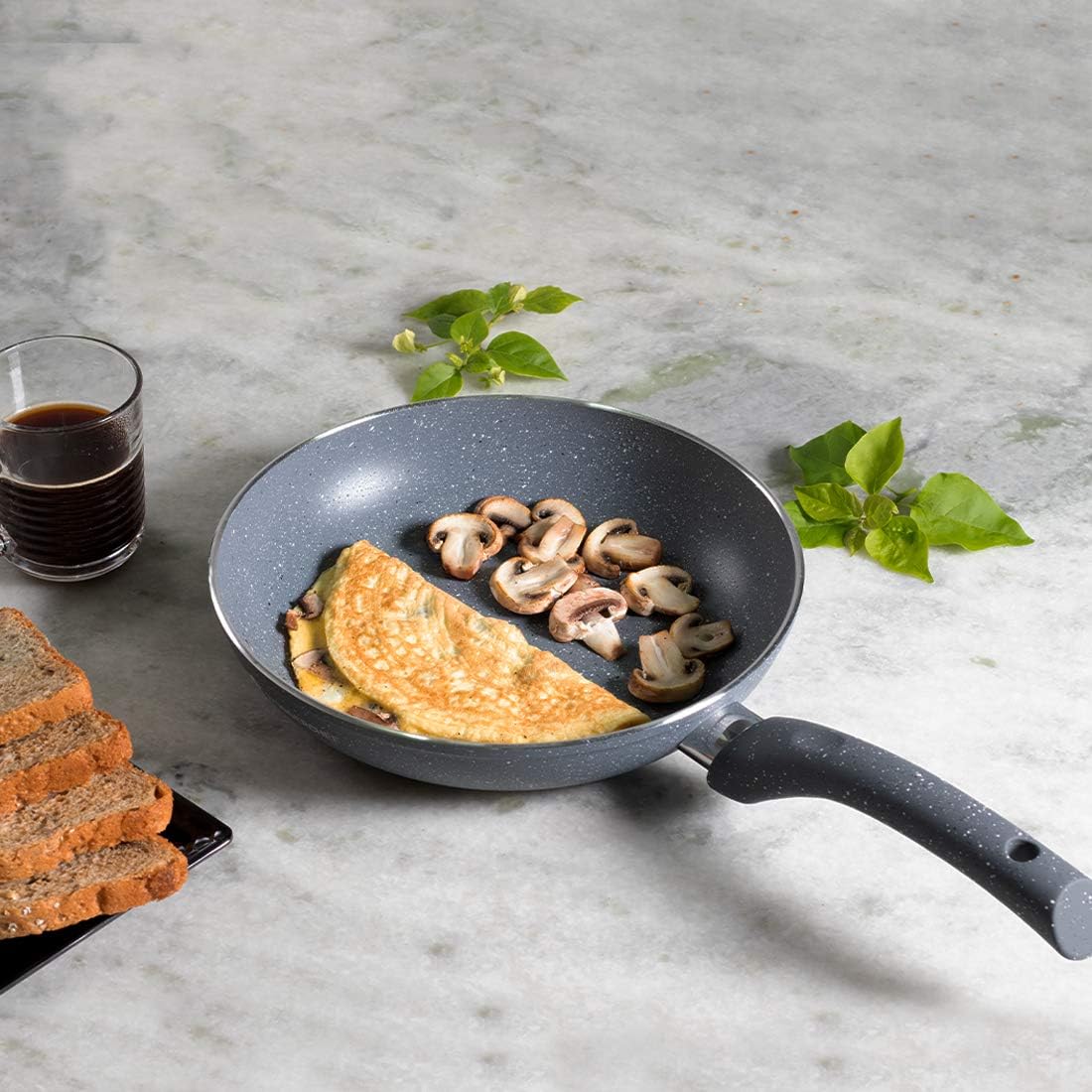 Wonderchef Granite Forged Non-Stick and PFOA-Free Aluminum Fry Pan Skillet Tawa, 20cm Pan, Gray