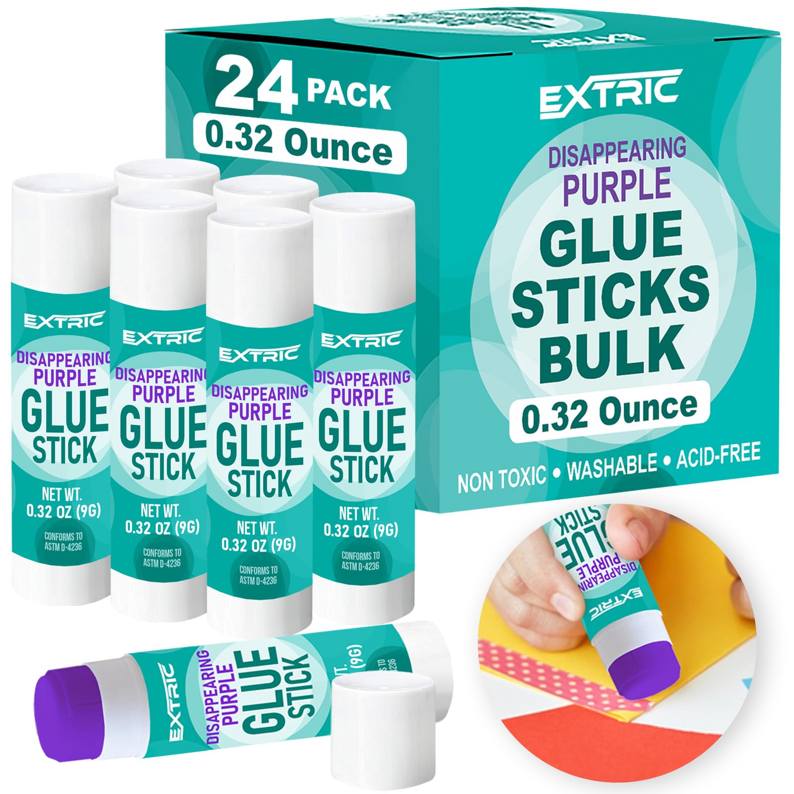 Glue Sticks Bulk Classroom, Purple Glue Sticks for Kids 24 Count, 0.32 Ounce Washable, for Kids, School and Home