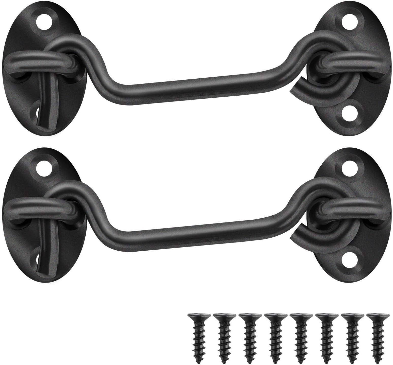 Barn Door Hook and Eye Latch Lock Privacy for gate Cabin Cabinet Fence Shutter Window Screen Bathroom shed Farm, Sliding Stainless Steel Hardware Latch Heavy Duty 4" 2 Pack (Black)