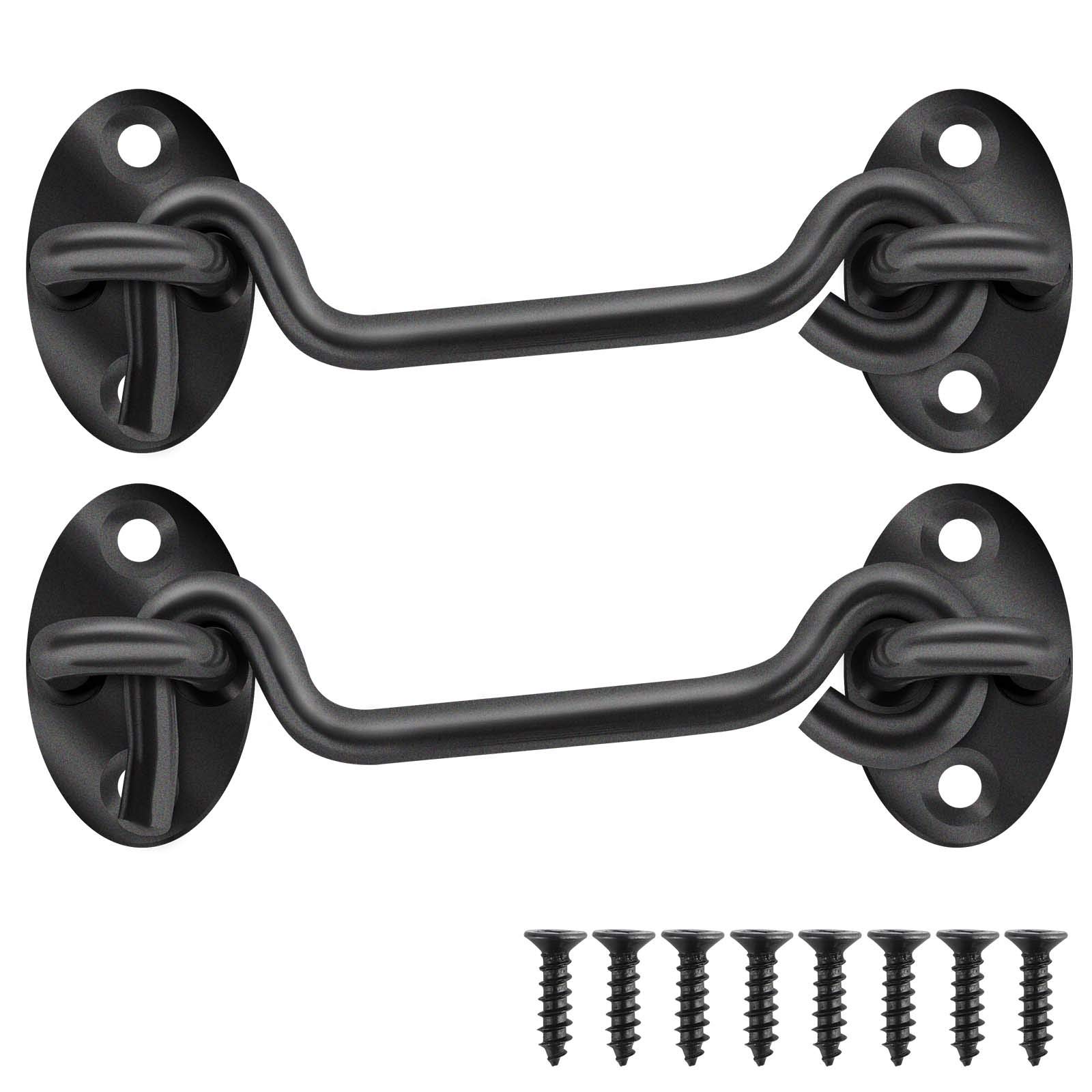 Barn Door Hook and Eye Latch Lock Privacy for gate Cabin Cabinet Fence Shutter Window Screen Bathroom shed Farm, Sliding Stainless Steel Hardware Latch Heavy Duty 4" 2 Pack (Black)