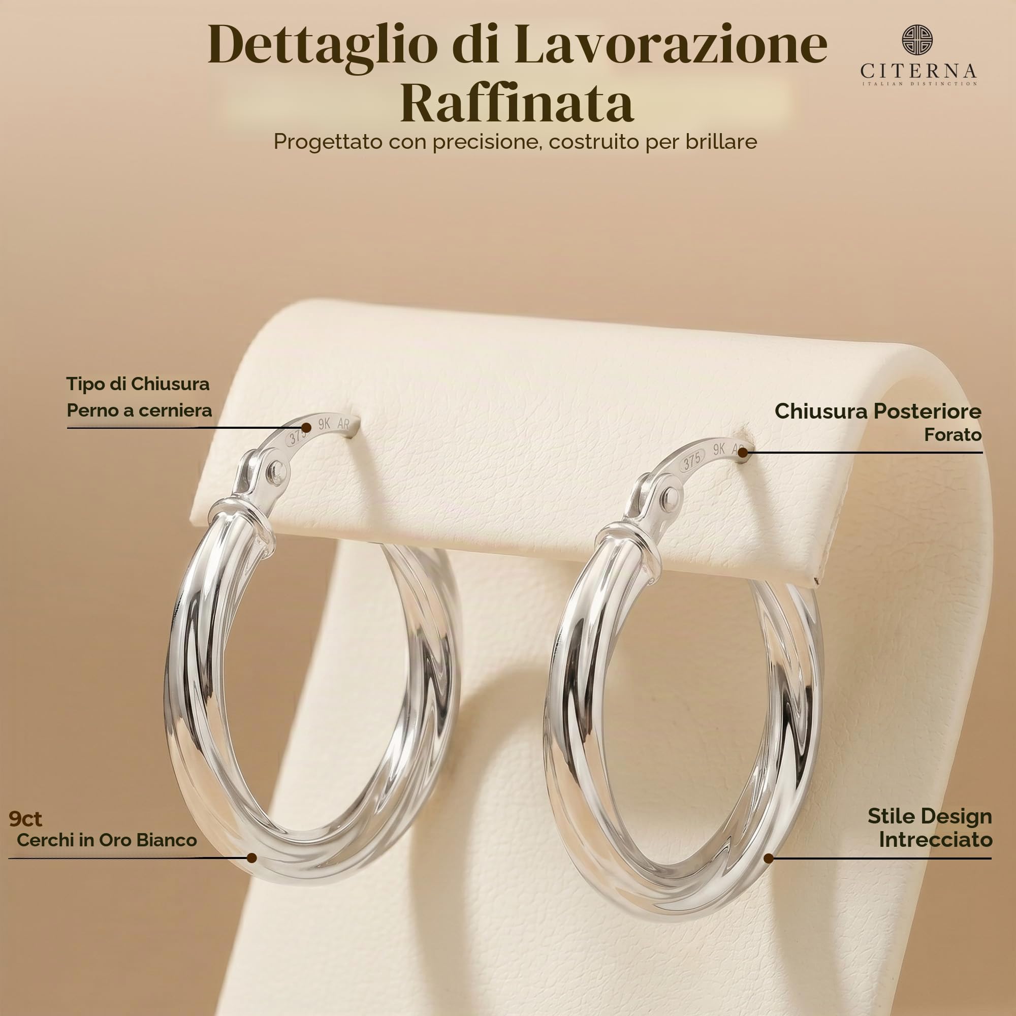 Orecchini a Cerchio da Donna, Oro Bianco