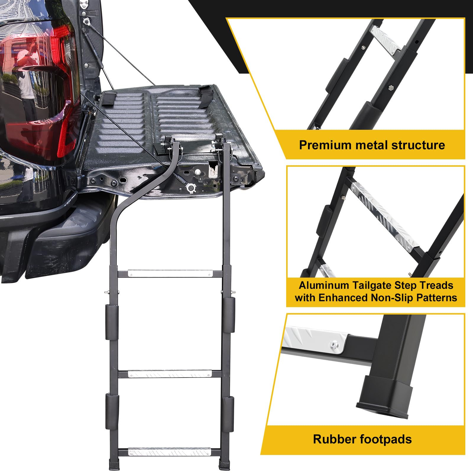 Scala universale per portellone del camion, facile da installare, con viti autoperforanti in acciaio inox, piastre in alluminio e piedini in gomma robusta, cinghie e cuscinetto paraurti