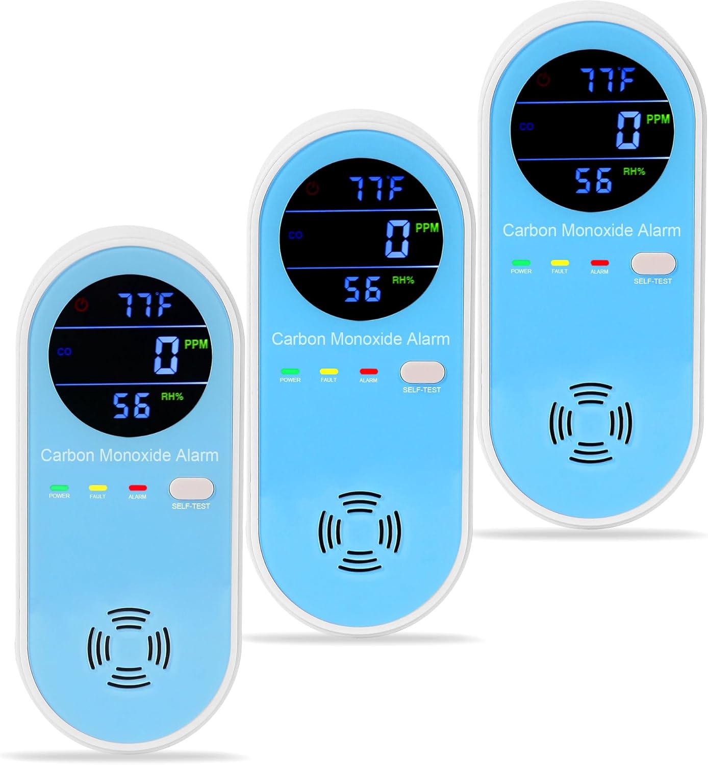 3 Packs Carbon Monoxide Detector Plug in Wall – Carbon Monoxide Alarm with Temperature(°F) & Humidity, Large Color Digital Display, CO Detector for Real-time Monitor of Home,Bedroom,RV,Apartment