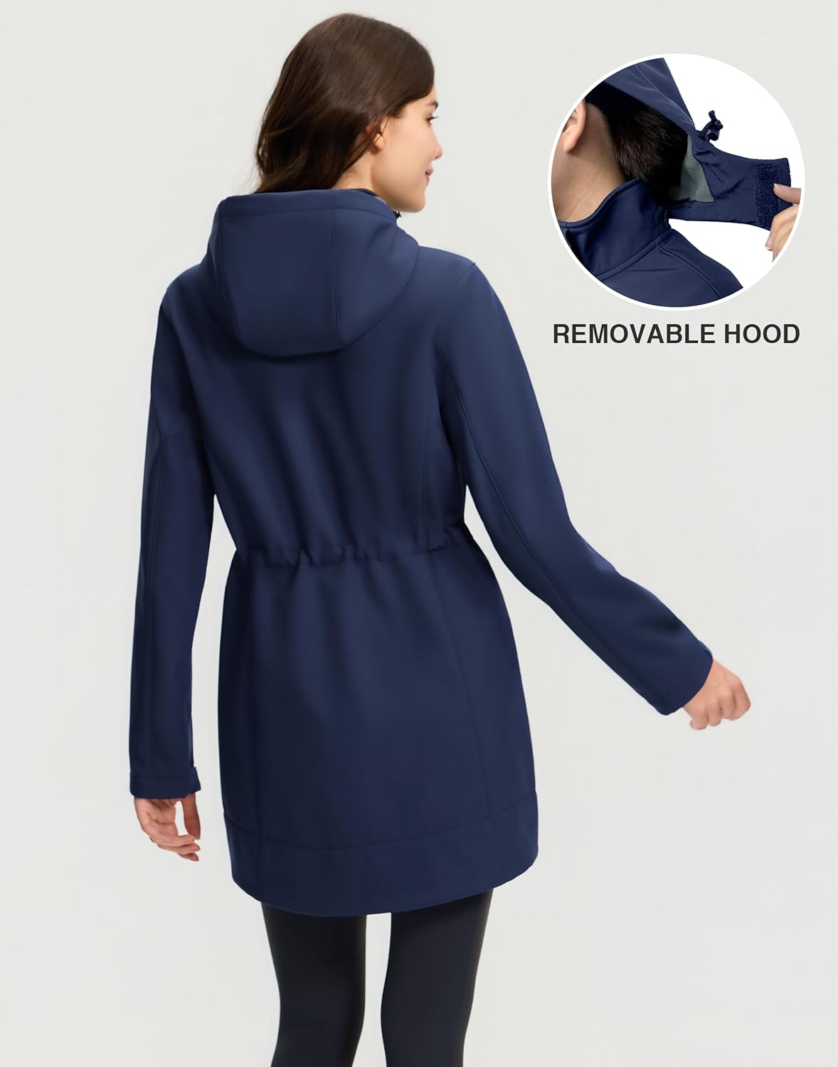 Pioneer Camp Women's Softshell Jacket Fleece Lined 30K Waterproof Windbreaker with Removable Hood Long Rain Coat - Image 3