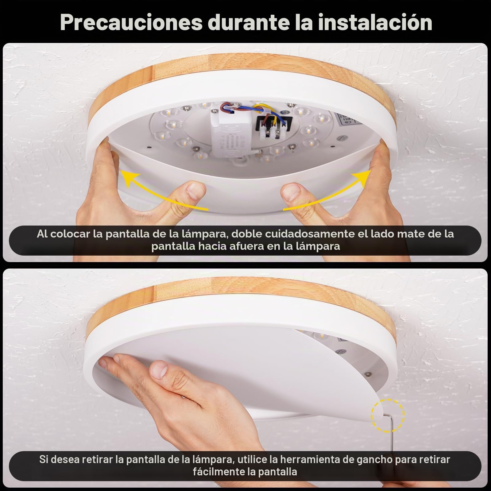 Plafon Led Techo, Plafon Techo Negro, 4000K, 36W, Ø40 cm | Moderna Lampara Techo Madera, para Dormitorio, Sala de Estar, Comedor, Cocina, Pasillo